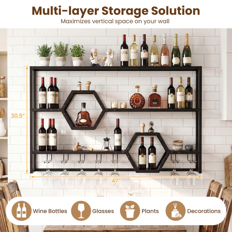 Hivvago Wall Mounted Wine Rack 47" Large Floating Bar Shelves