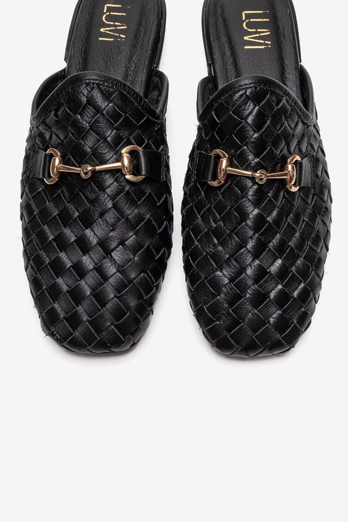 Forever & Always Womens Senia Leather Woven Mules