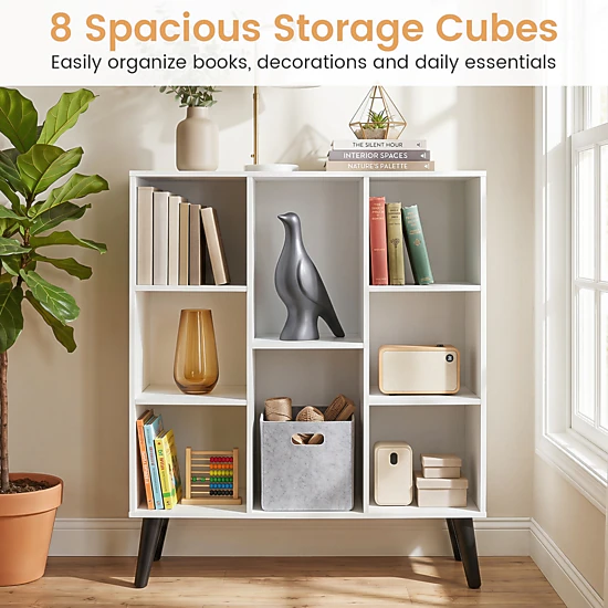 SUGIFT 8-Cube White Bookcase with Raised Splayed Legs 32-in W 12-in D 37.5-in H 220-lb Total Capacity
