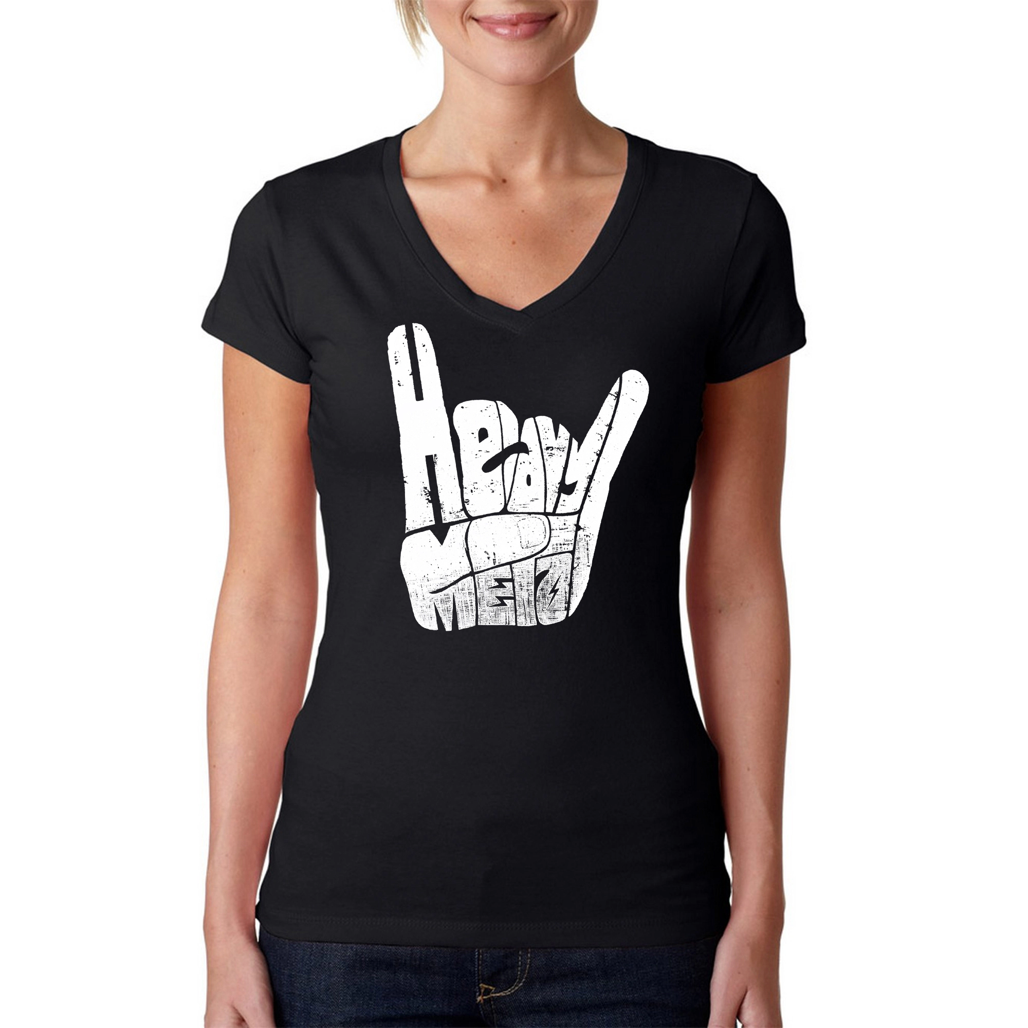 LA Pop Art Womens Word V-Neck T-Shirt - Heavy Metal