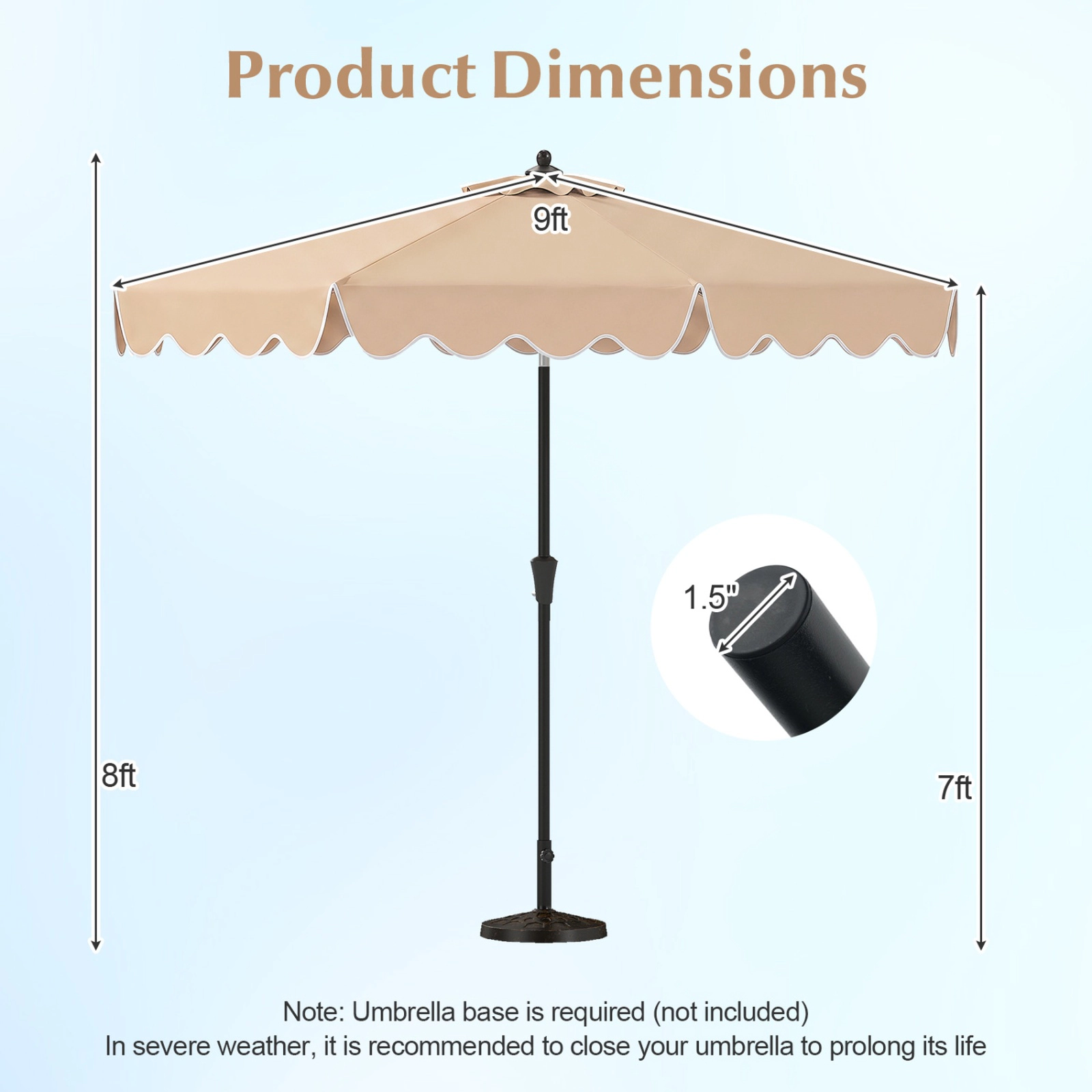 SUGIFT 9 ft Ruffled Patio Umbrella with Crank Handle and 25 Degree Push Button Tilt