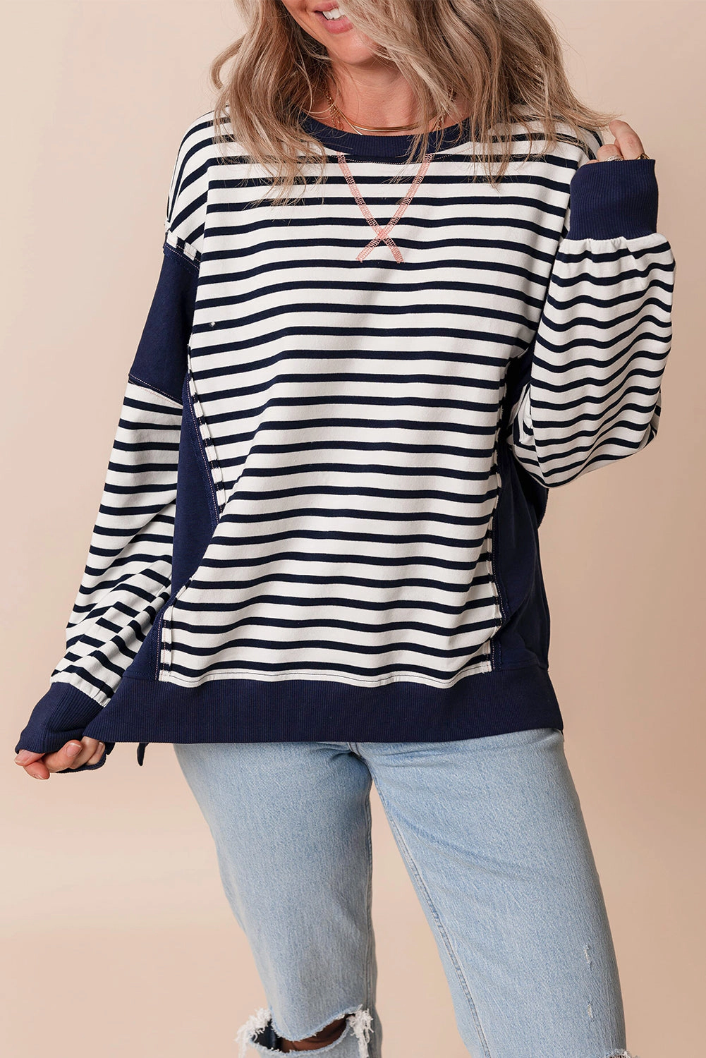 Threaded Pear Women's Sage Exposed Seam Loose Fit Sweatshirt