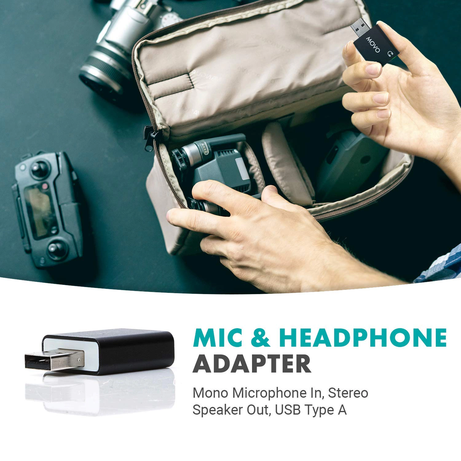 Movo USB-AC 3.5mm TRS Microphone to USB 2.0 Stereo Audio External Sound Card Adapter for PC and Mac. USB Sound Card