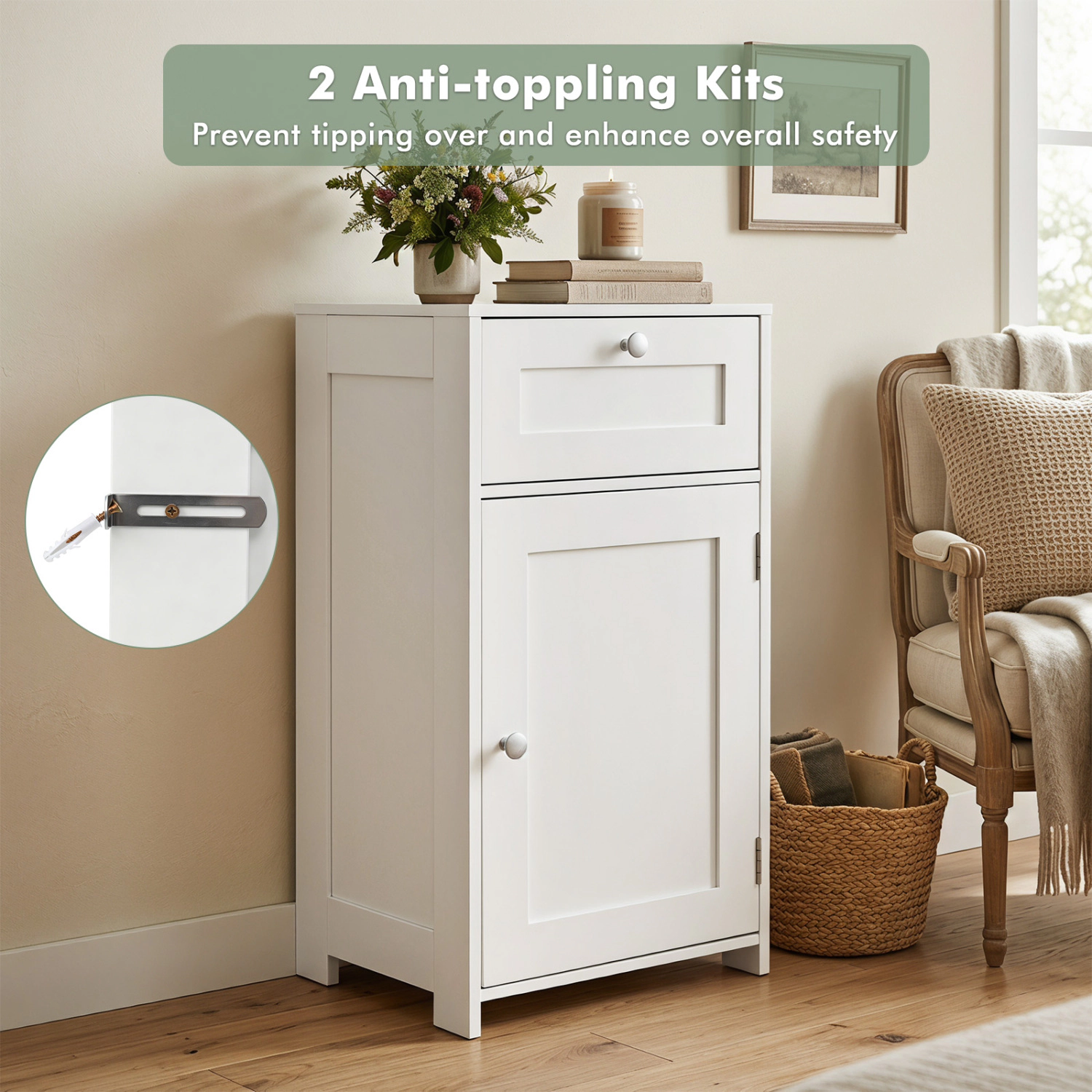 SlickBlue Bathroom Storage Cabinet with Drawer and Adjustable Shelf
