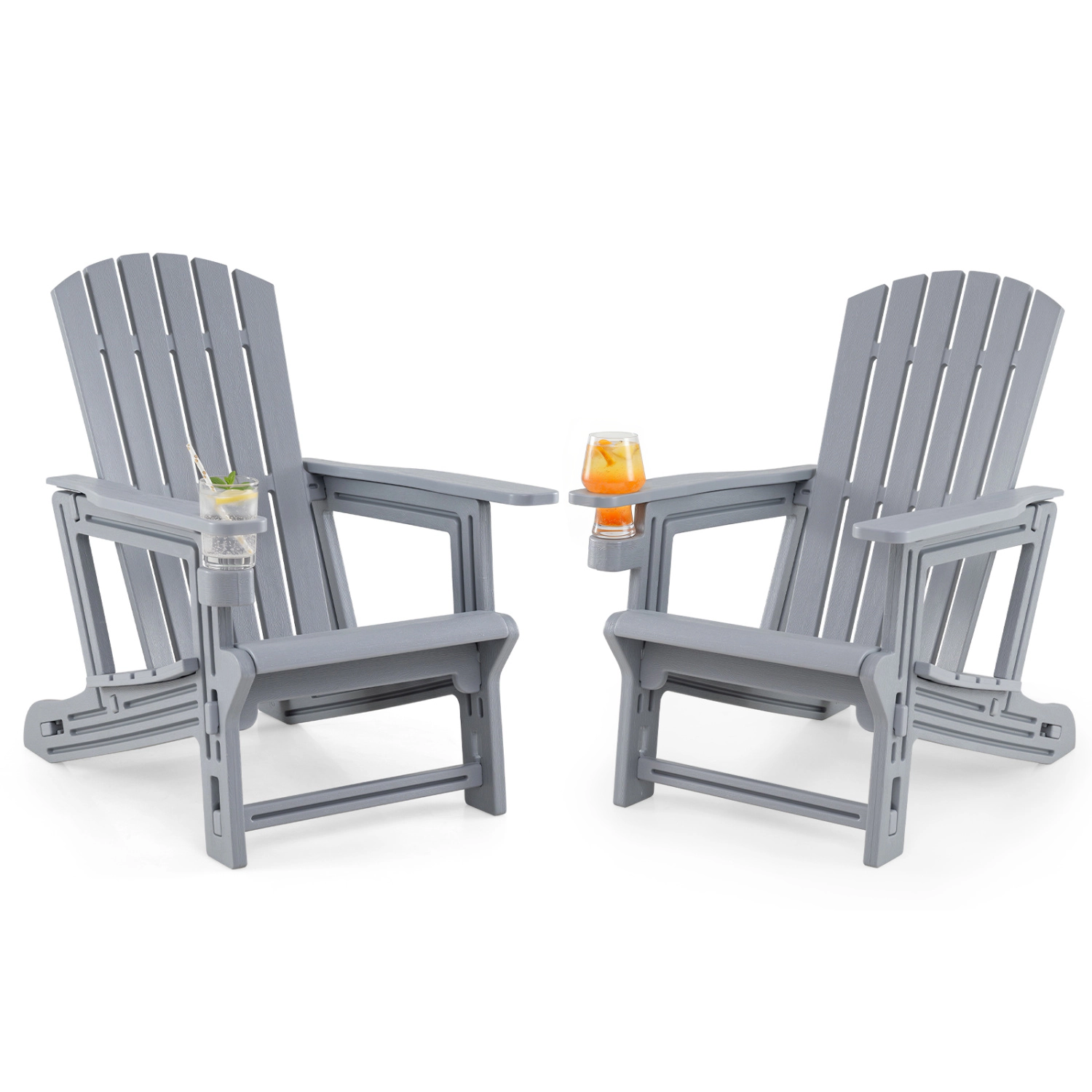 LJG Set of 2 HDPE Adirondack Chair with Cup Holder and Wood-Like Texture for Garden