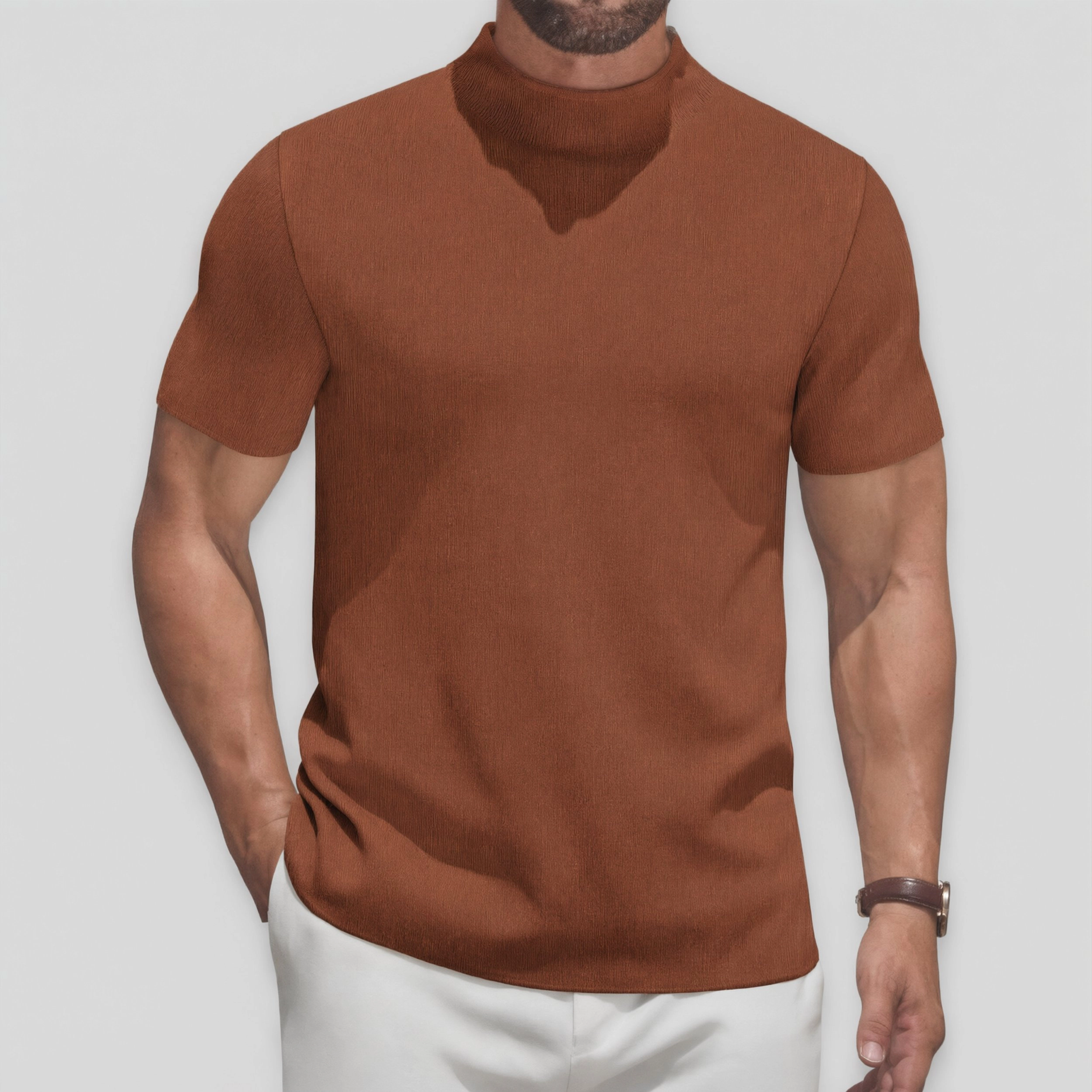 COOFANDY Men's Regular Fit Short Sleeve Mock Neck Top