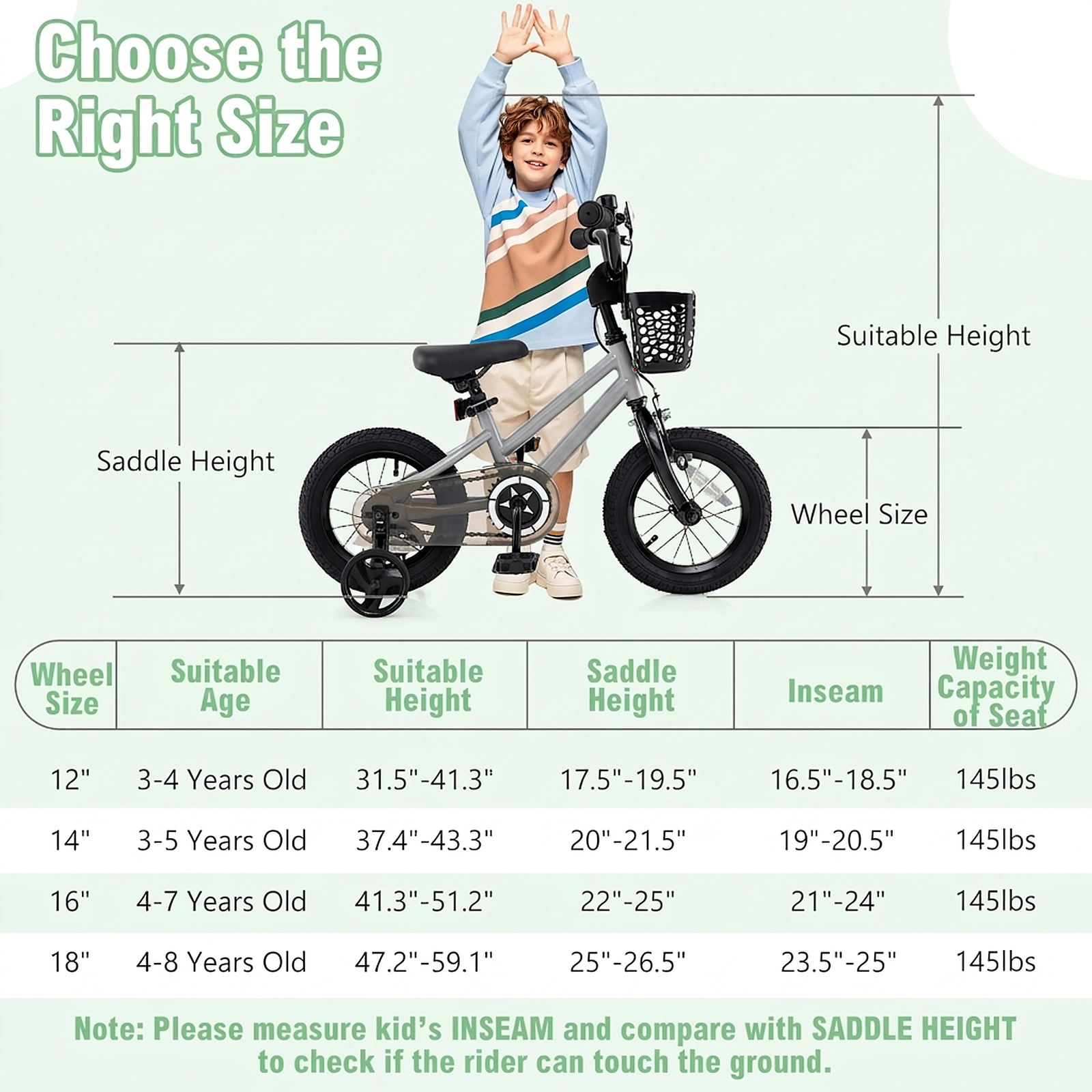 14-in Kids Bike with Transparent Chain Cover Removable Training Wheels Adjustable Seat and Dual Brakes Ages 4-5 Silver