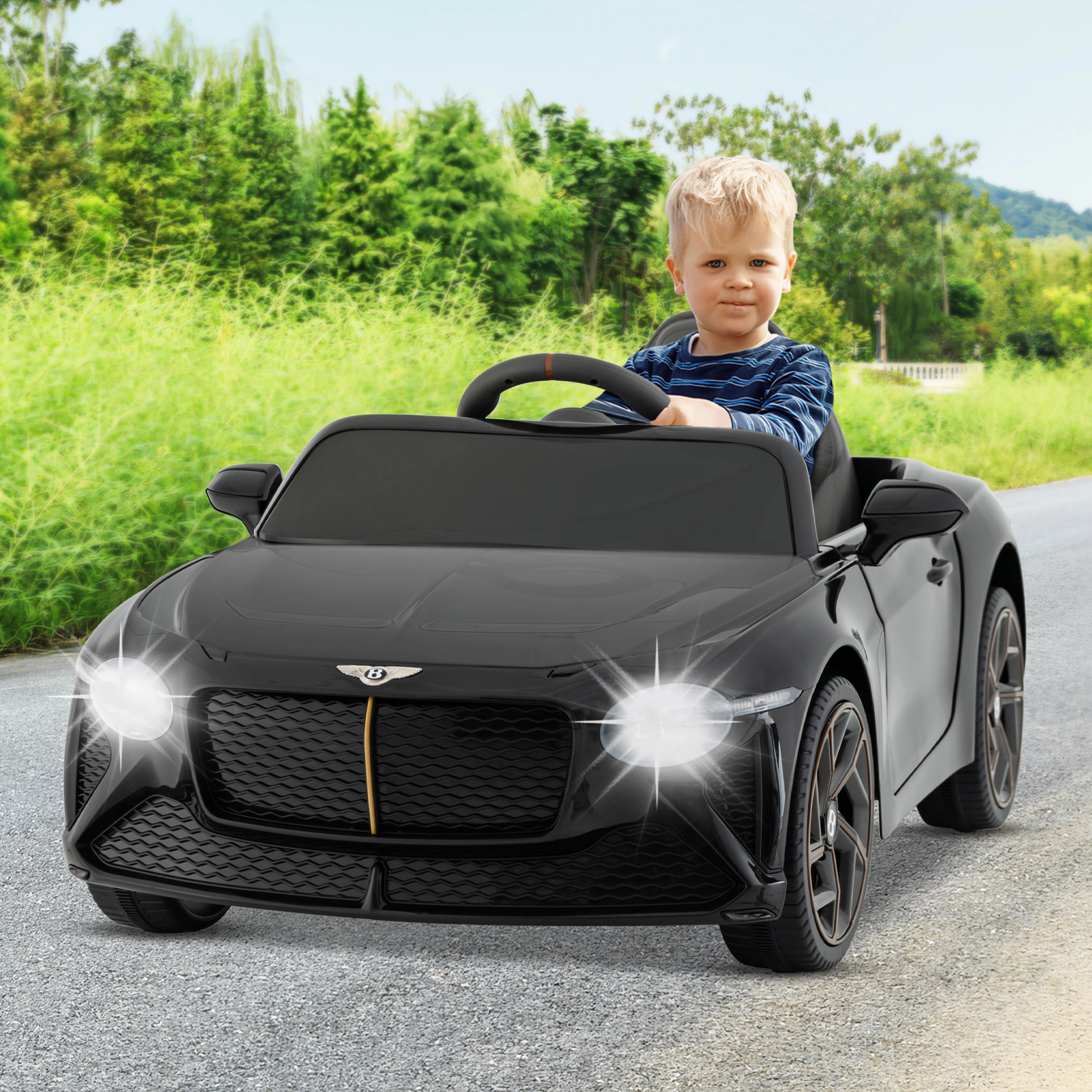 Glintex 12V Kids Ride-On Sports Car with Dual Motors and Gas-Rod Doors