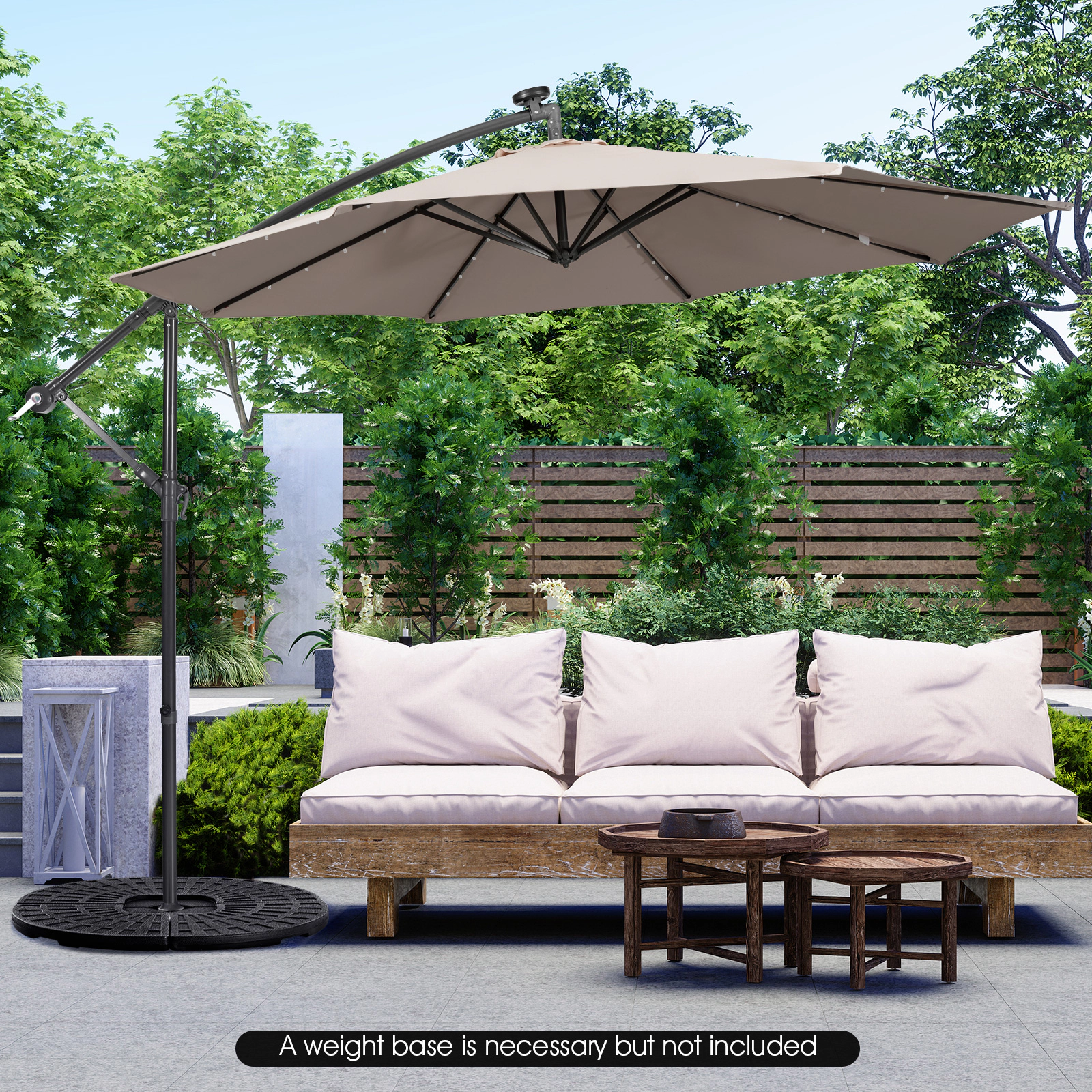 SUGIFT 10-ft Coffee Square Cantilever Patio Umbrella with 32 Solar LED Lights