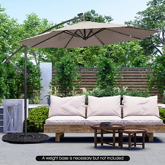 SUGIFT 10-ft Coffee Square Cantilever Patio Umbrella with 32 Solar LED Lights