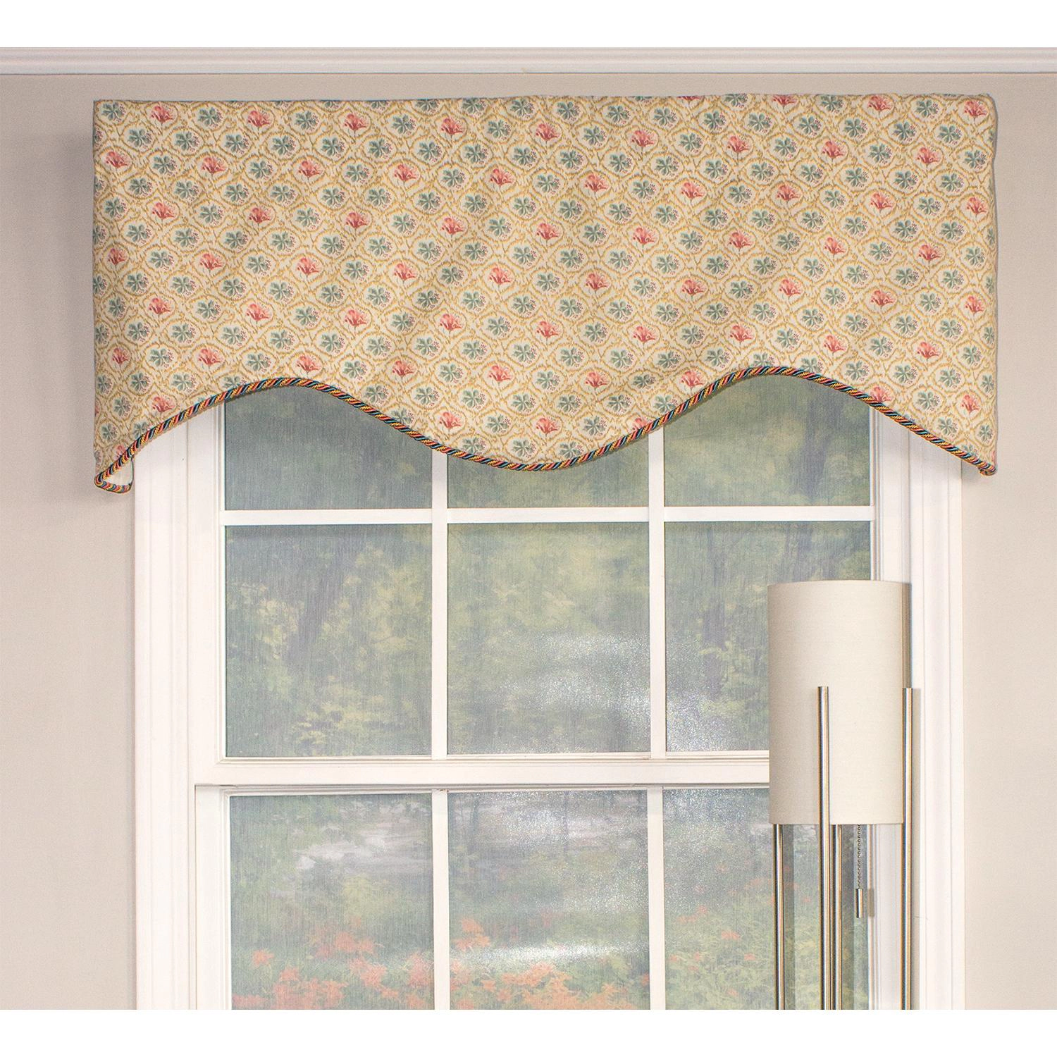 RLF Home Lake Blossom Corded Cornice 100% Cotton with Fully Lined 3" Rod Pocket Valnance for Windows 50" x 17" Multi