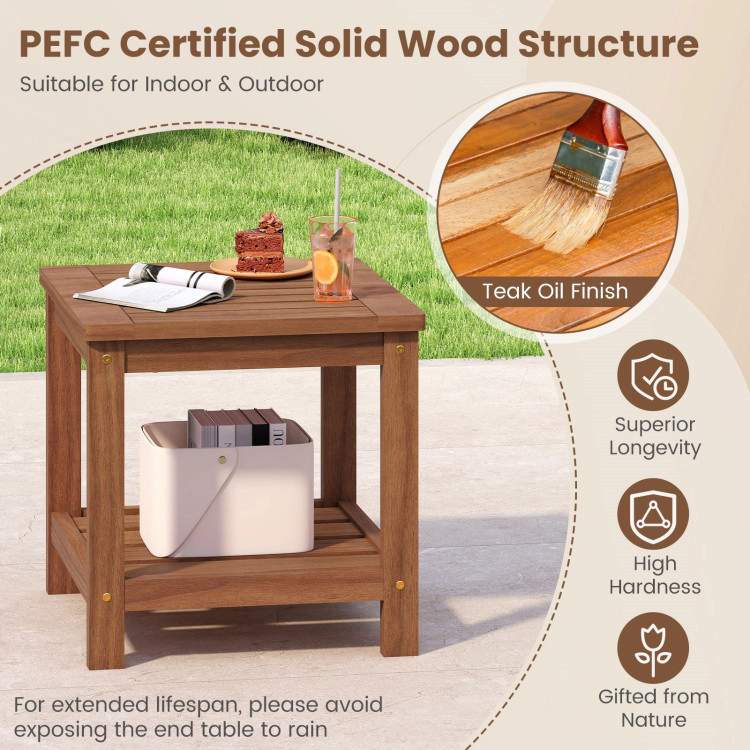Hivvago 2-Tier Outdoor Side Table With Storage Shelf For Patio