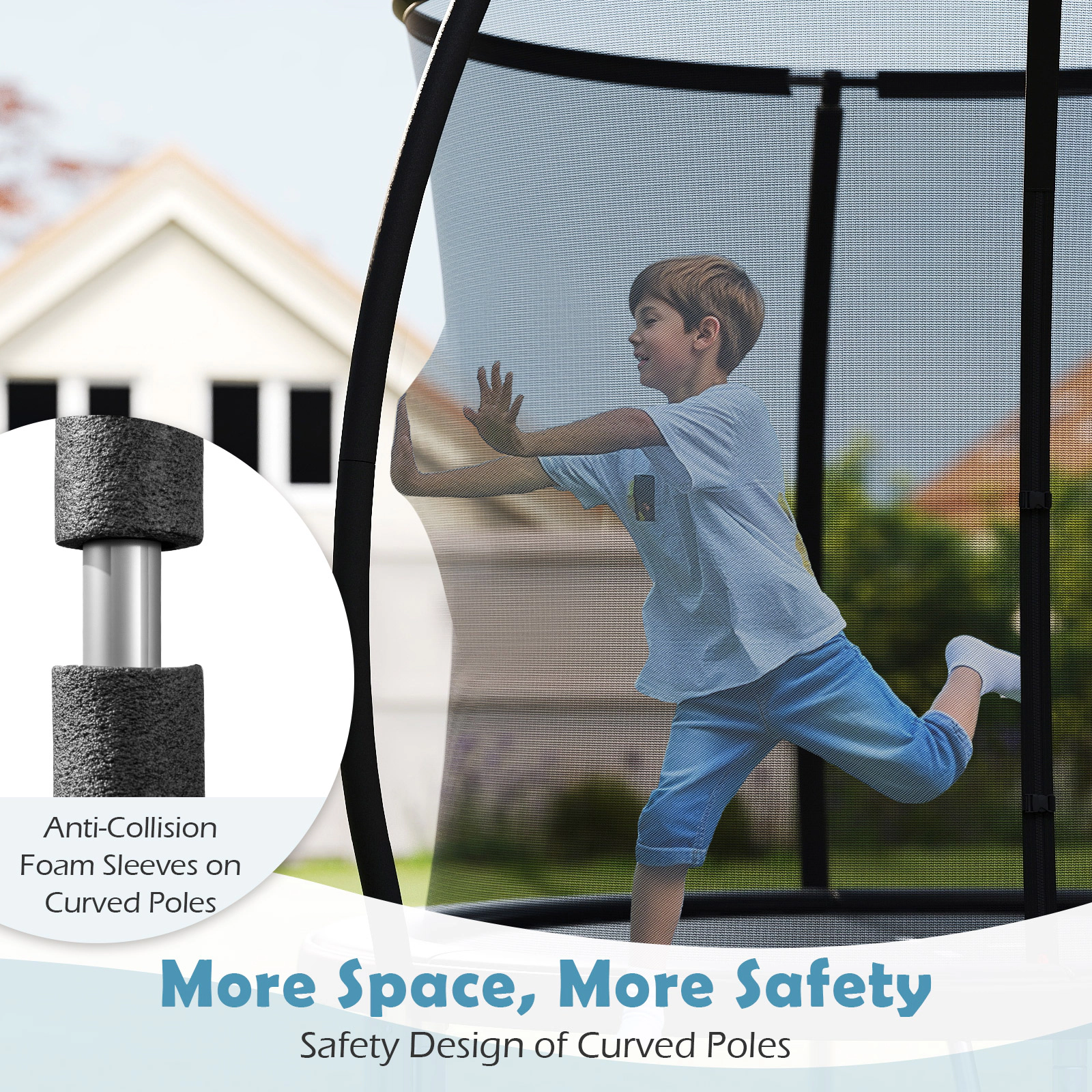 SUGIFT Black Enclosure Net and Ladder 8 FT Outdoor Heavy Duty Kids Recreational Trampoline