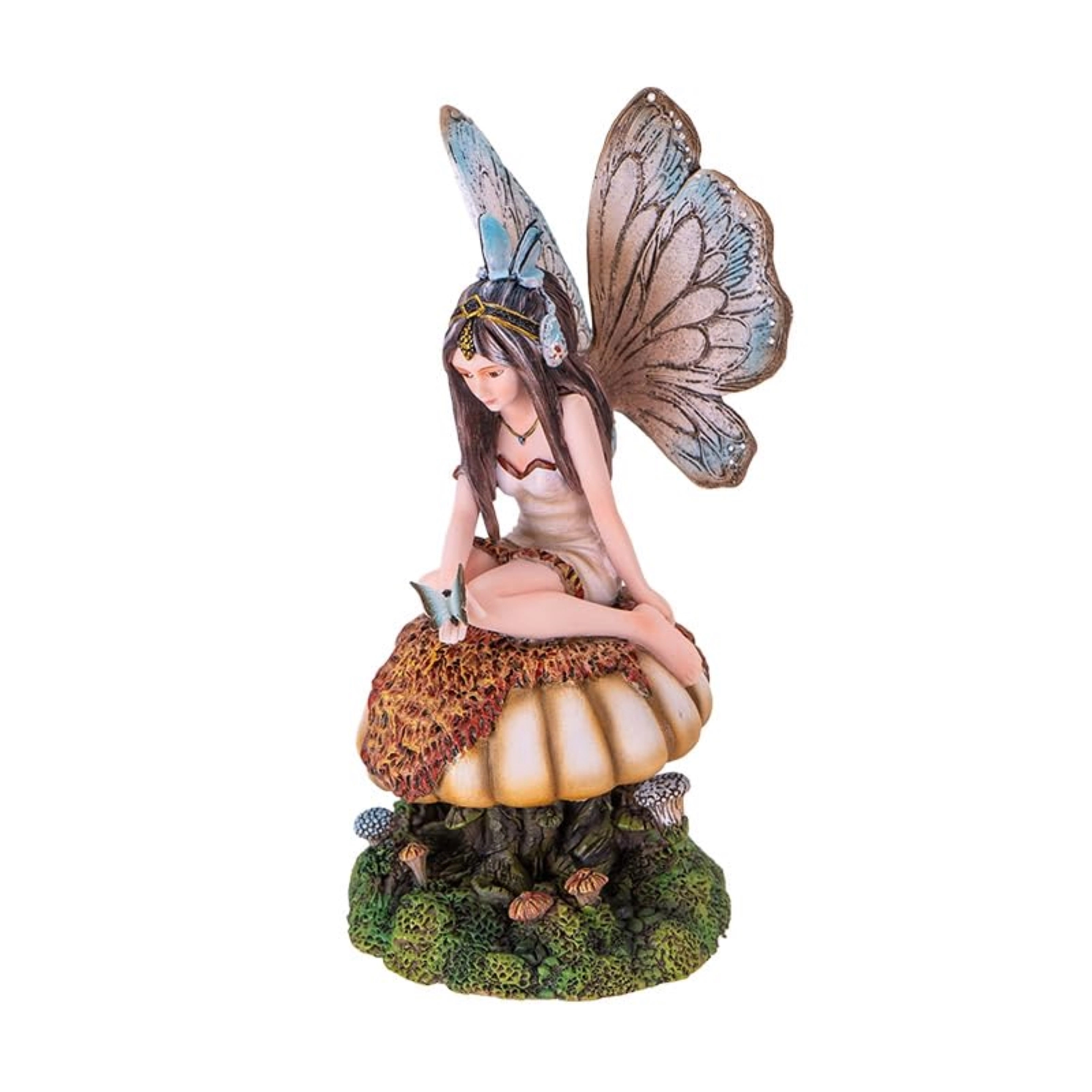 Pacific Giftware Butterfly Fairy on Mushroom Statue 8.27 inch Fantasy Figurine with Delicate Wings and Butterfly Details