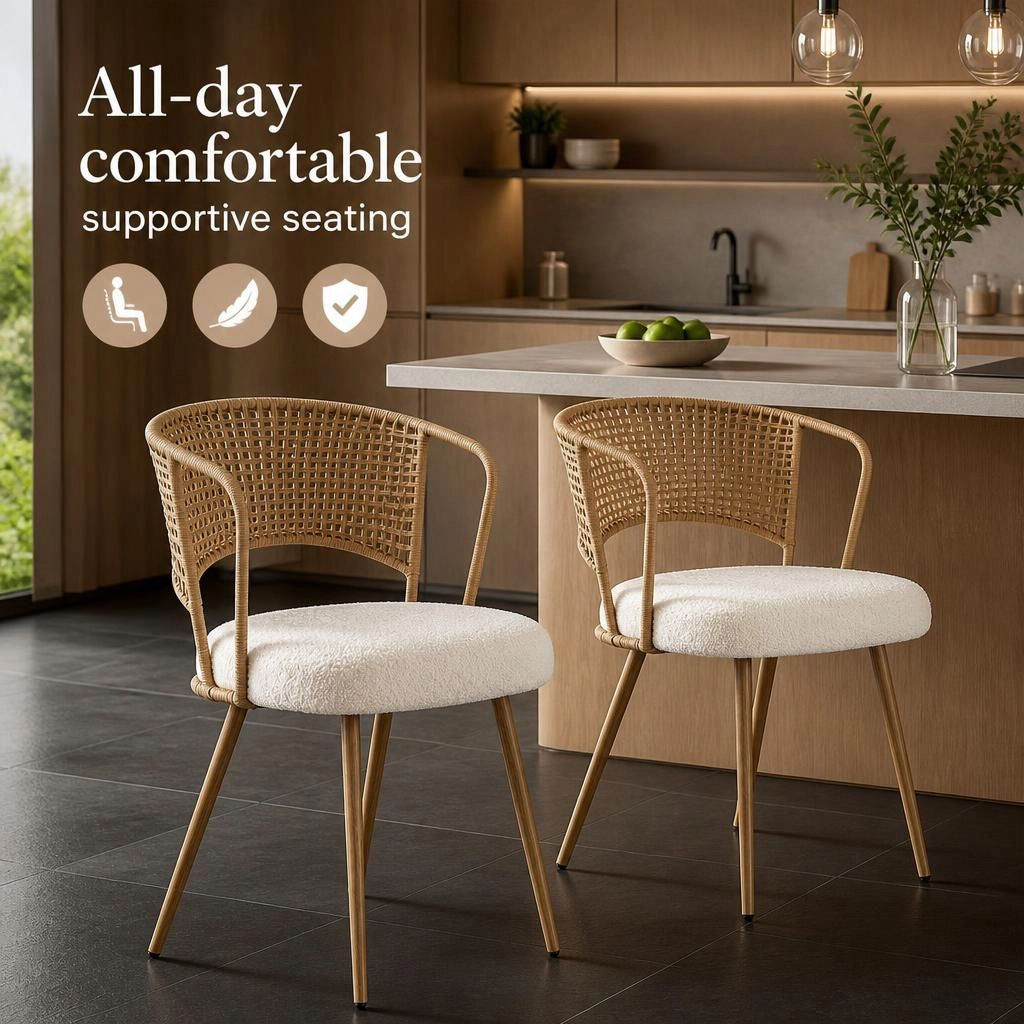 GOODSILO Sturdy Metal Frame Upholstered Woven Dining Seating Chair