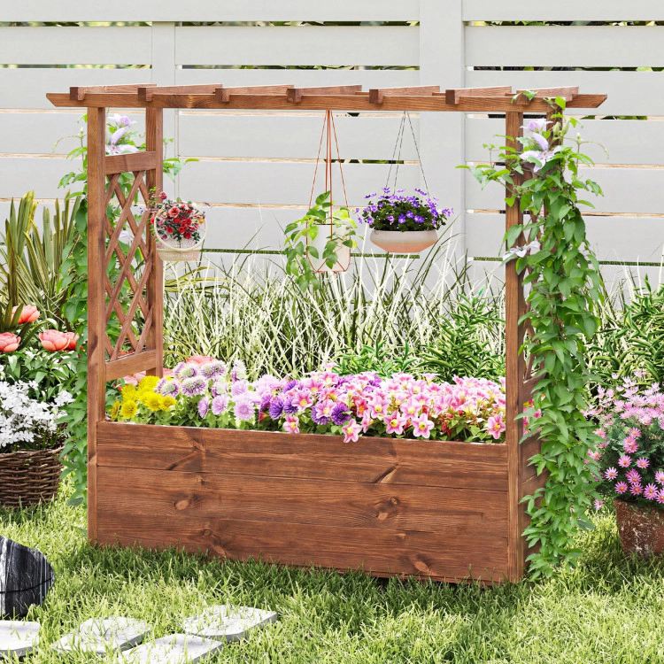 Hivvago Wooden Elevated Planter Raised Garden Bed with Hanging Roof