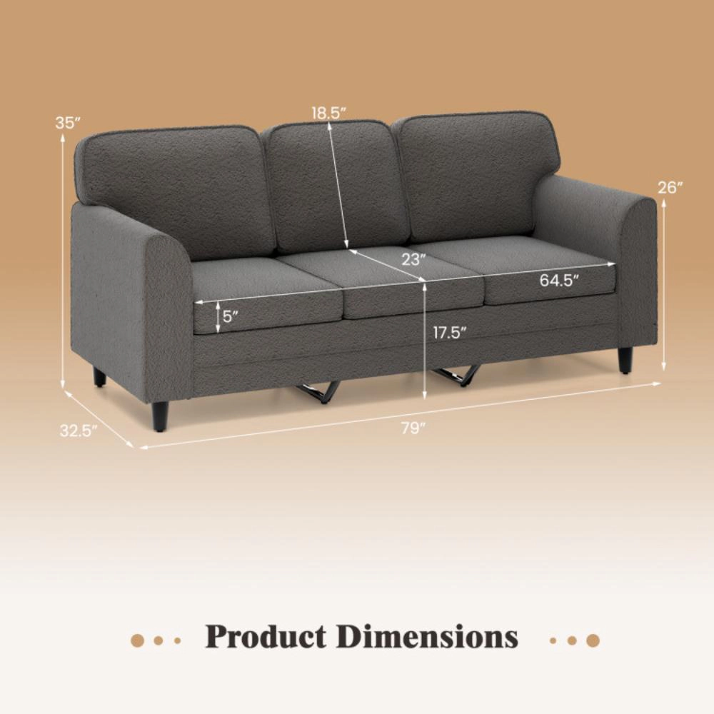Hivvago 3-Seater Upholstered Sofa in Teddy Velvet with Plush Back Cushions