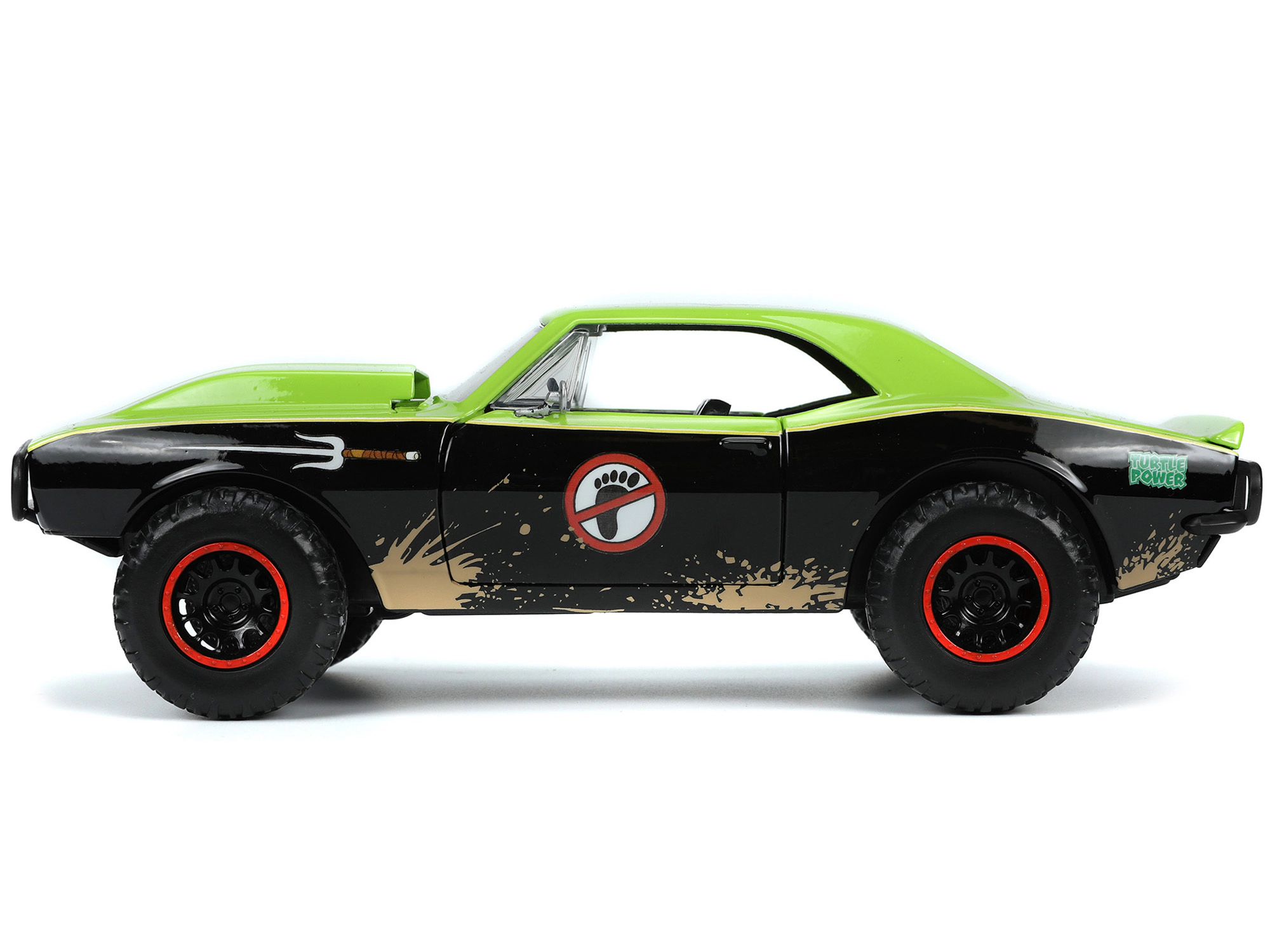 Jada 1967 Chevrolet Camaro Offroad Bright Green and Matt Black (Dirty Version) and Raphael Diecast Figure
