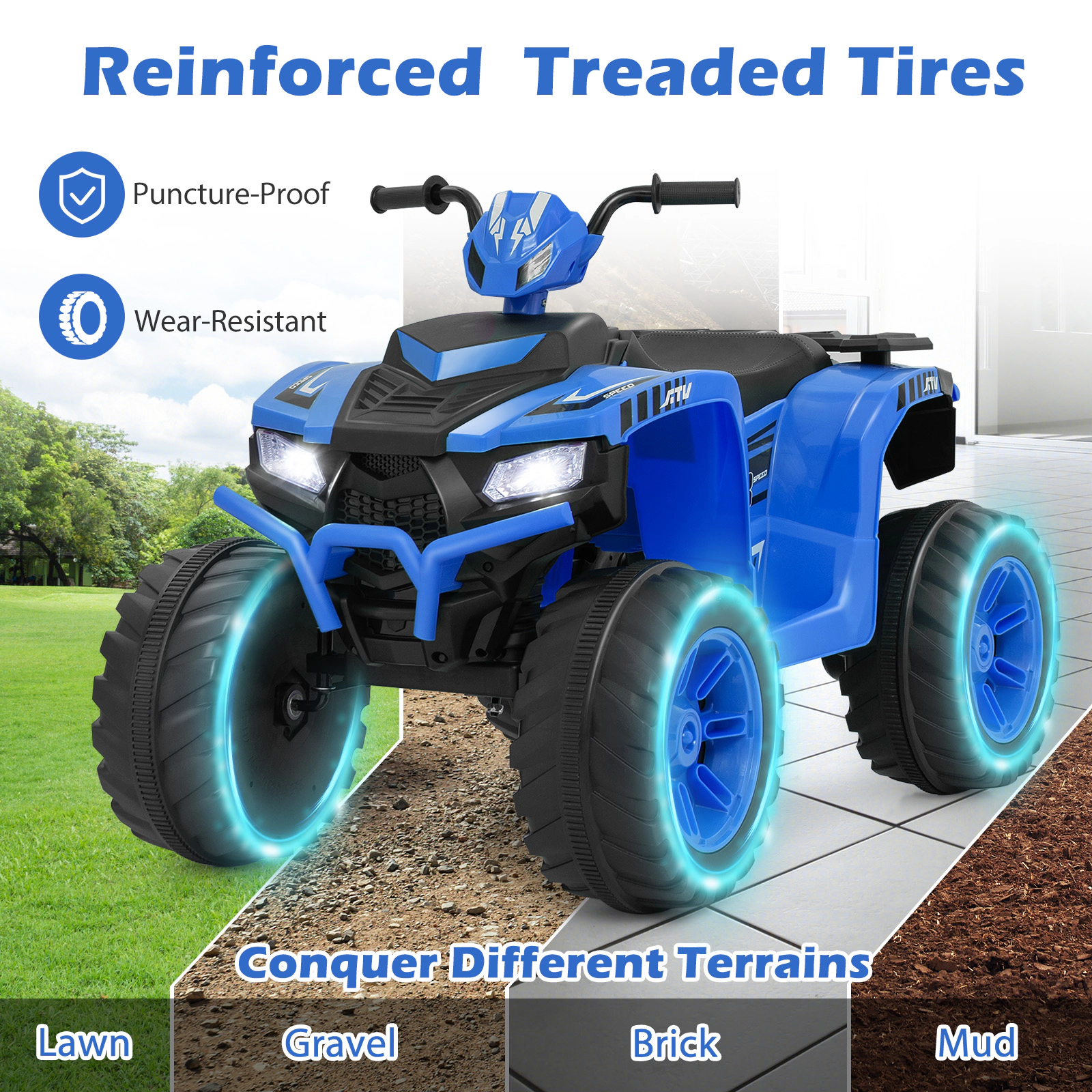 SUGIFT 24V 77-lb Capacity Kids Ride-On Electric ATV with 2-Speed Control LED Display and Treaded Tires