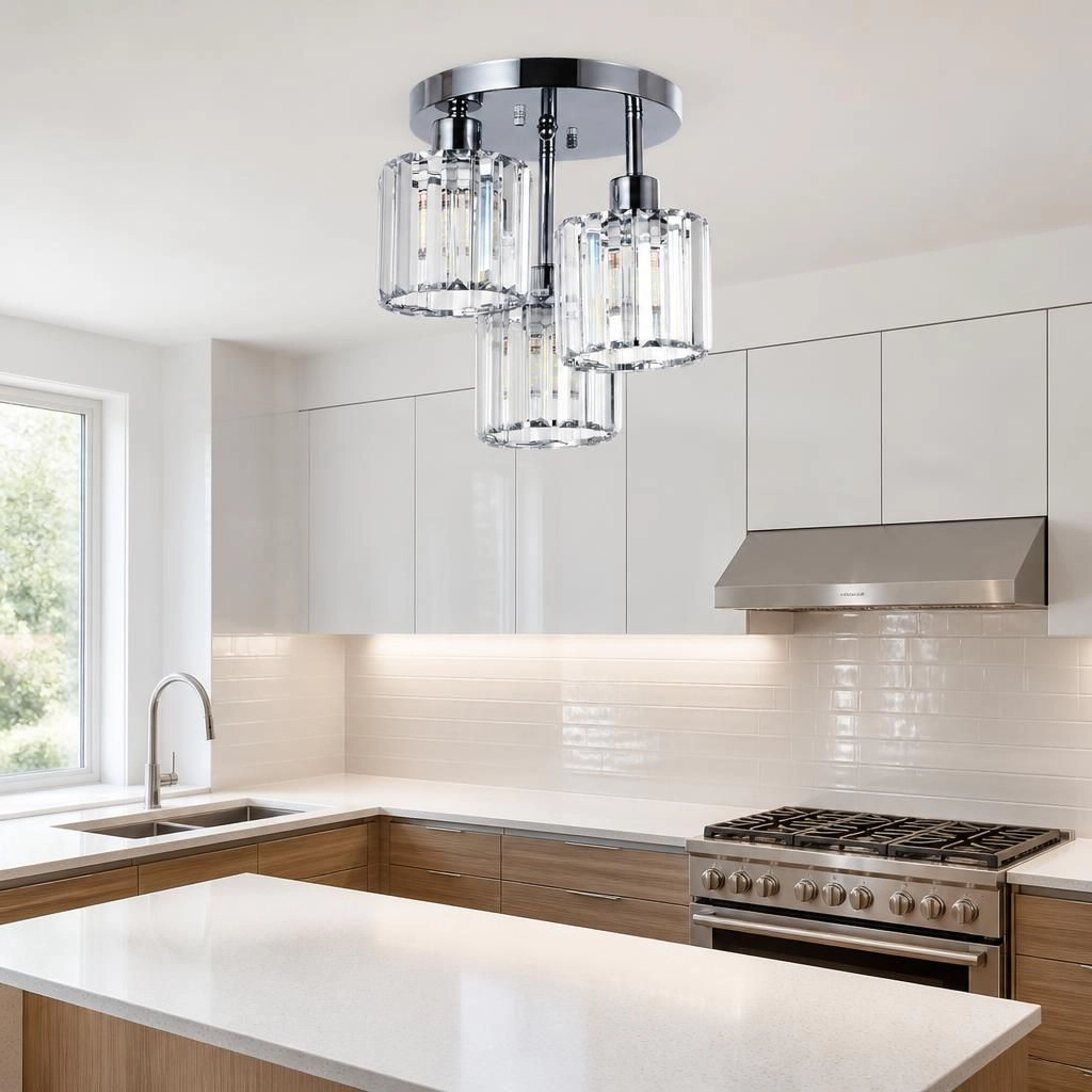 ELEMENT ACE Round Flush Mount Crystal Ceiling Light