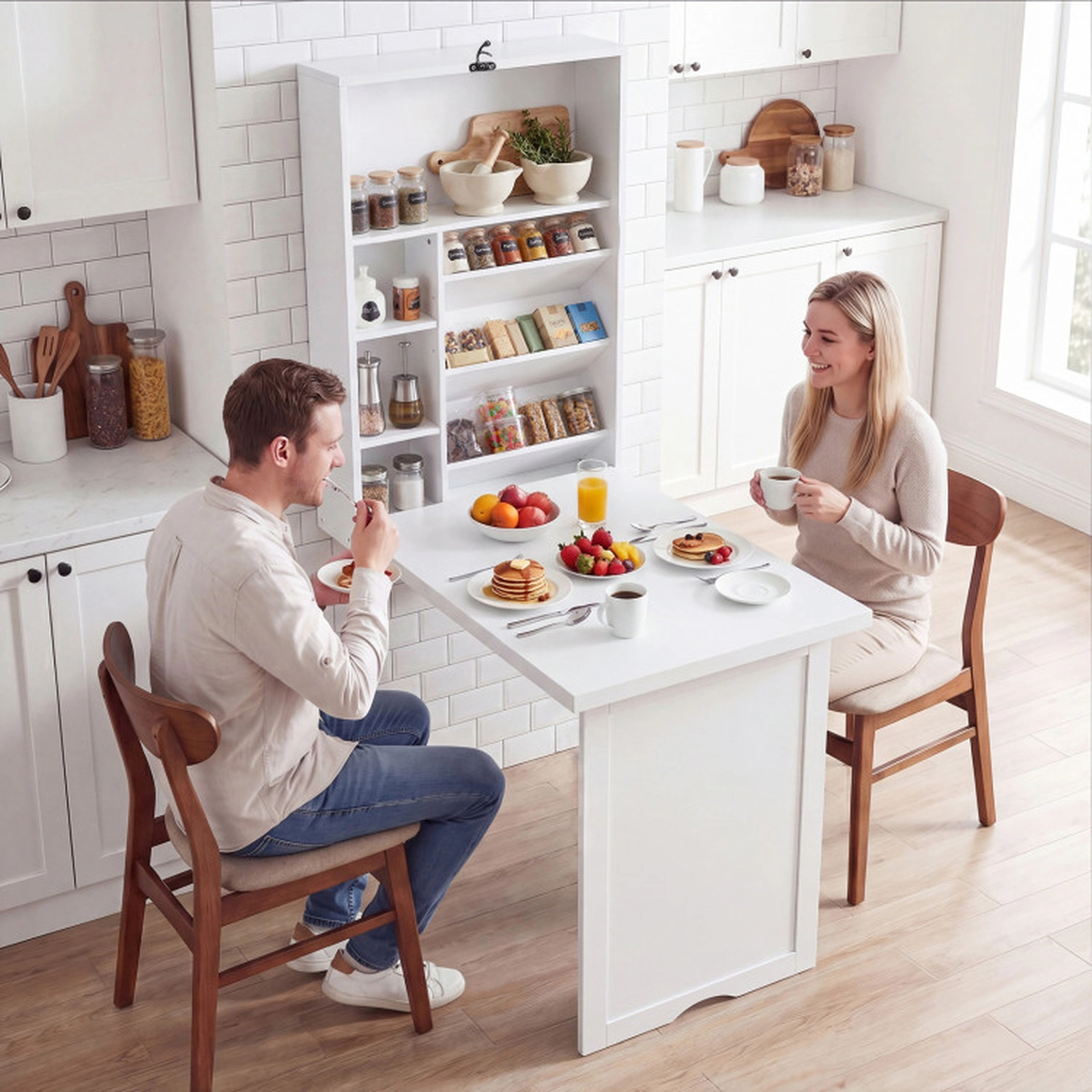 SUGIFT 36-in White Wall Mounted Fold-Out Convertible Floating Desk with Adjustable Shelves and Storage
