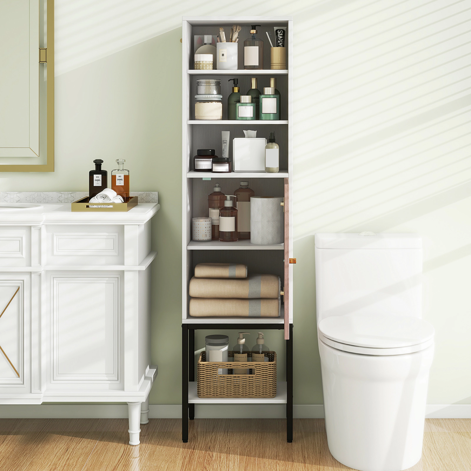 SlickBlue Tall Storage Cabinet with Adjustable Shelves, Doors & Legs