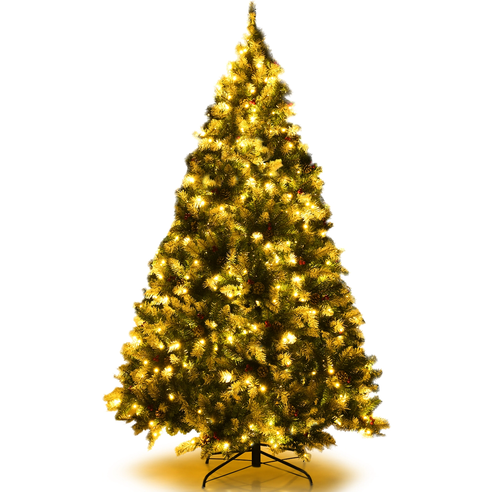 SlickBlue Pre-Lit Snow Flocked Christmas Tree with Pine Cones