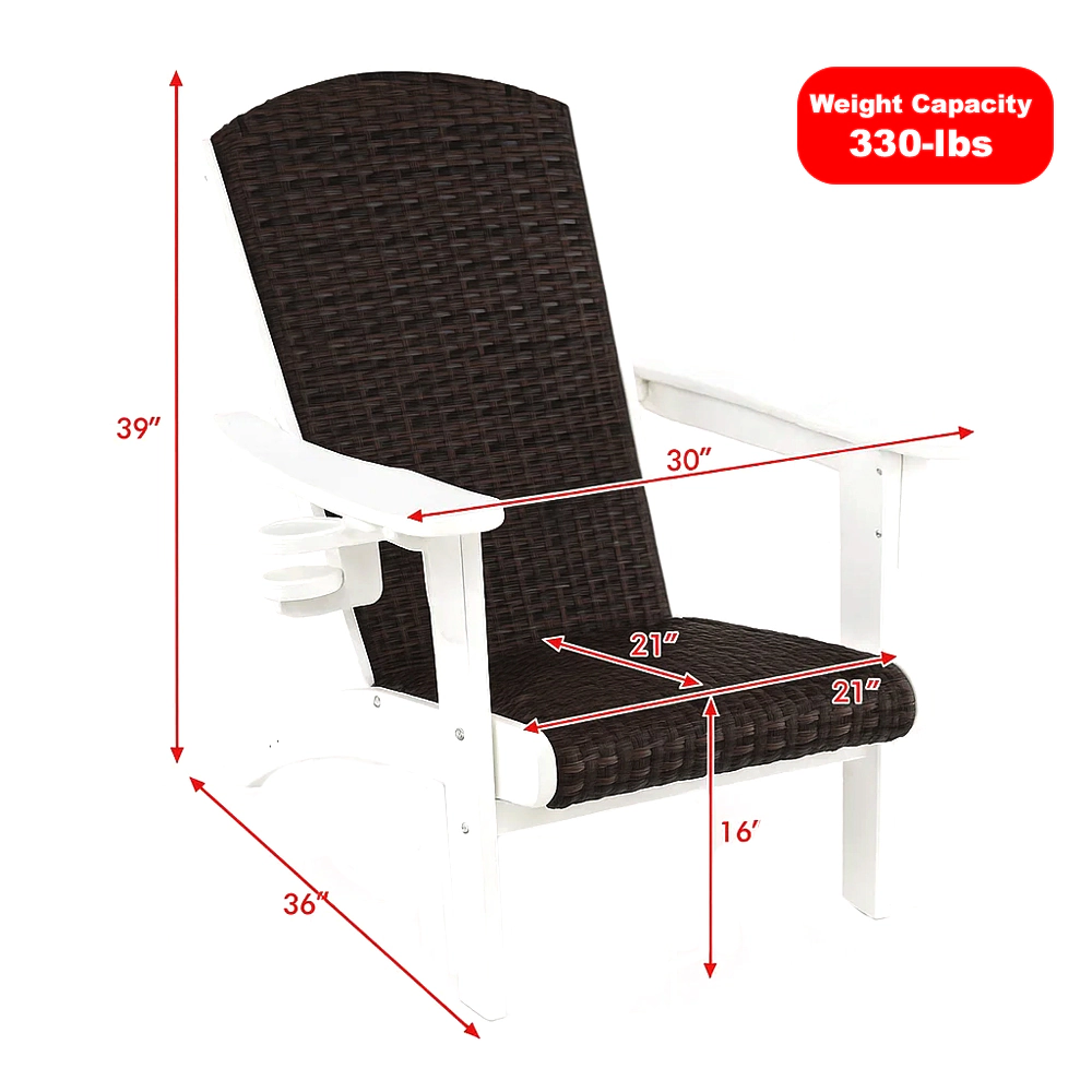 Hivvago Outdoor Adirondack Chair with Cushioned Rattan Seat and Concealed Cup Holder