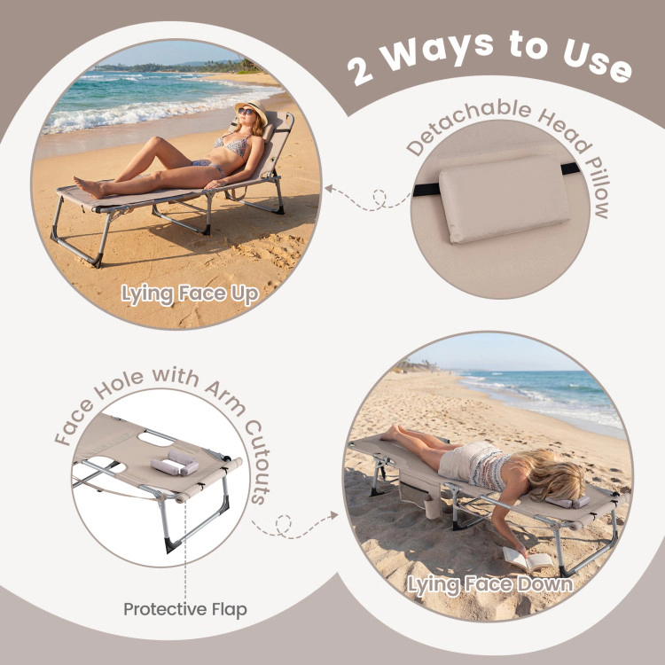 Hivvago Set Of 2 Tanning Chairs With Face Arm Holes Portable 4-Level Backrest