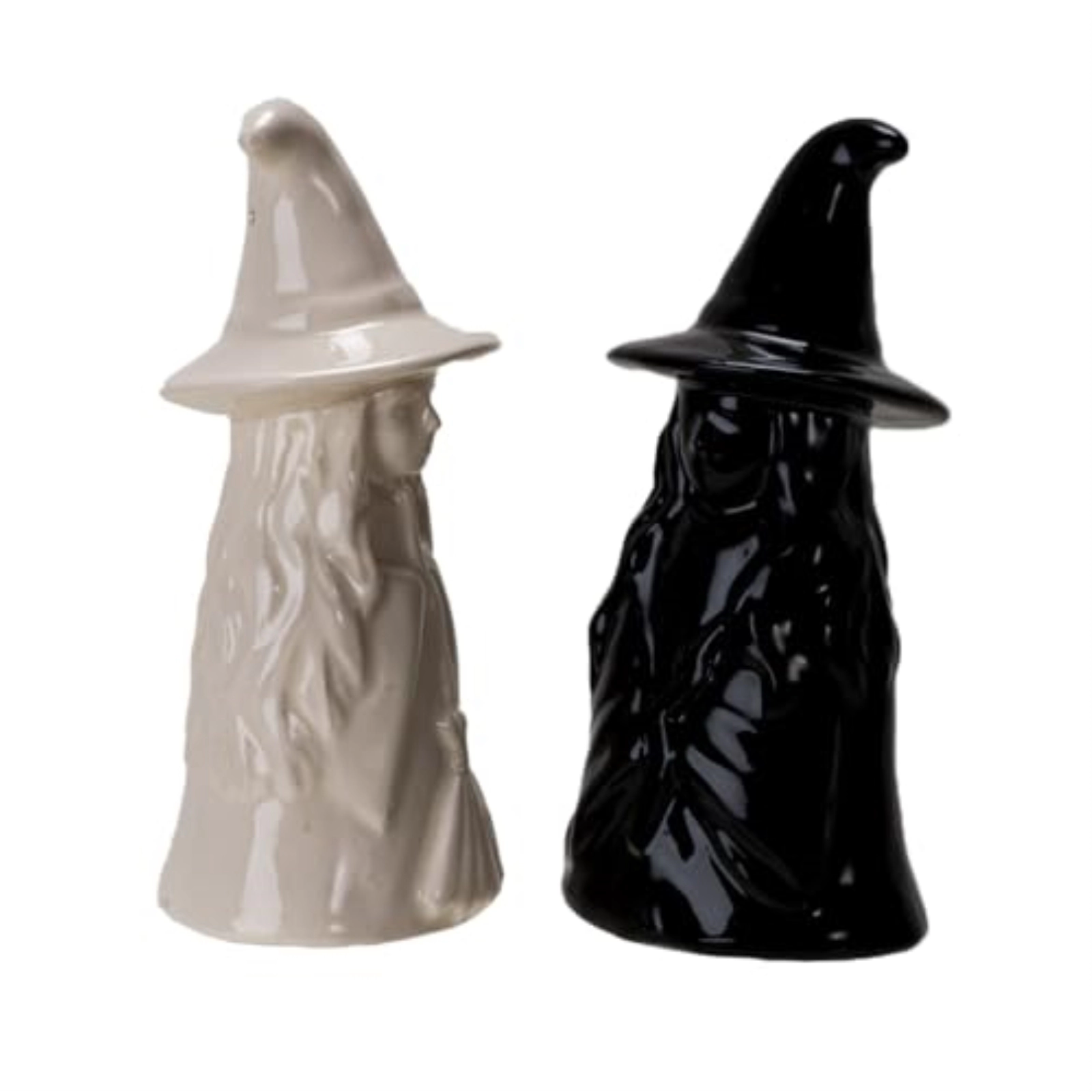 Pacific Giftware Mystical White and Black Ceramic Magnetic Witch Salt and Pepper Shaker Set