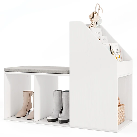 LJG Shoe Storage Bench with Removable Seat Cushion and 6 Storage Compartments