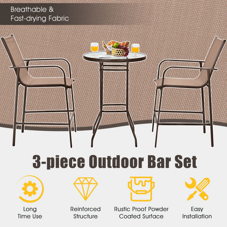 Hivvago 3 Pieces Outdoor Patio Bar Table Stool Set