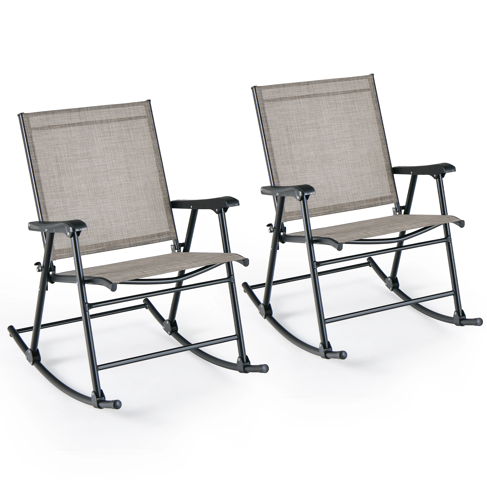 SUGIFT Folding Rocking Chair Set of 2 with Breathable Fabric Seat 330-lb Capacity 32.5-in Rocking Frame Brown