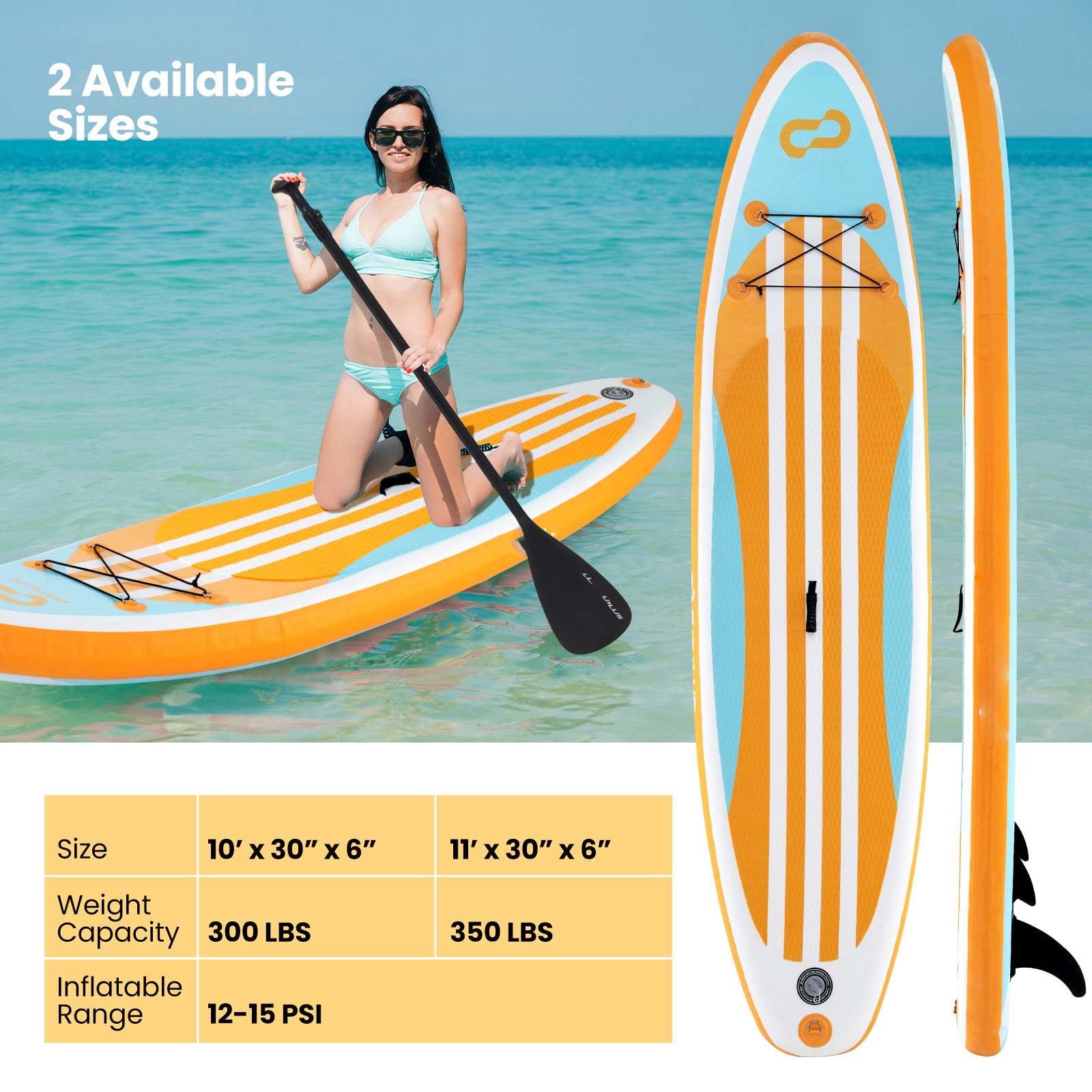 SUGIFT 10-ft Inflatable SUP Board, 300-lb Capacity, Detachable Center Fin, Backpack