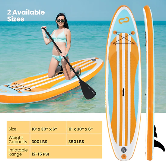 SUGIFT 10-ft Inflatable SUP Board, 300-lb Capacity, Detachable Center Fin, Backpack