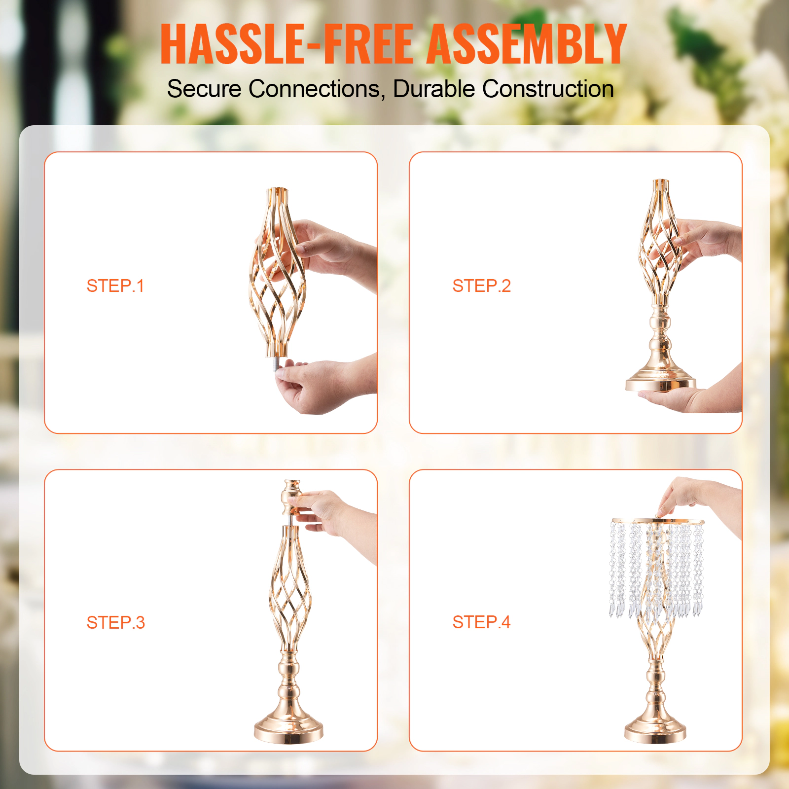 HONGGE Crystal Wedding Flower Stand Wedding Vase Flower for Wedding Party Decor