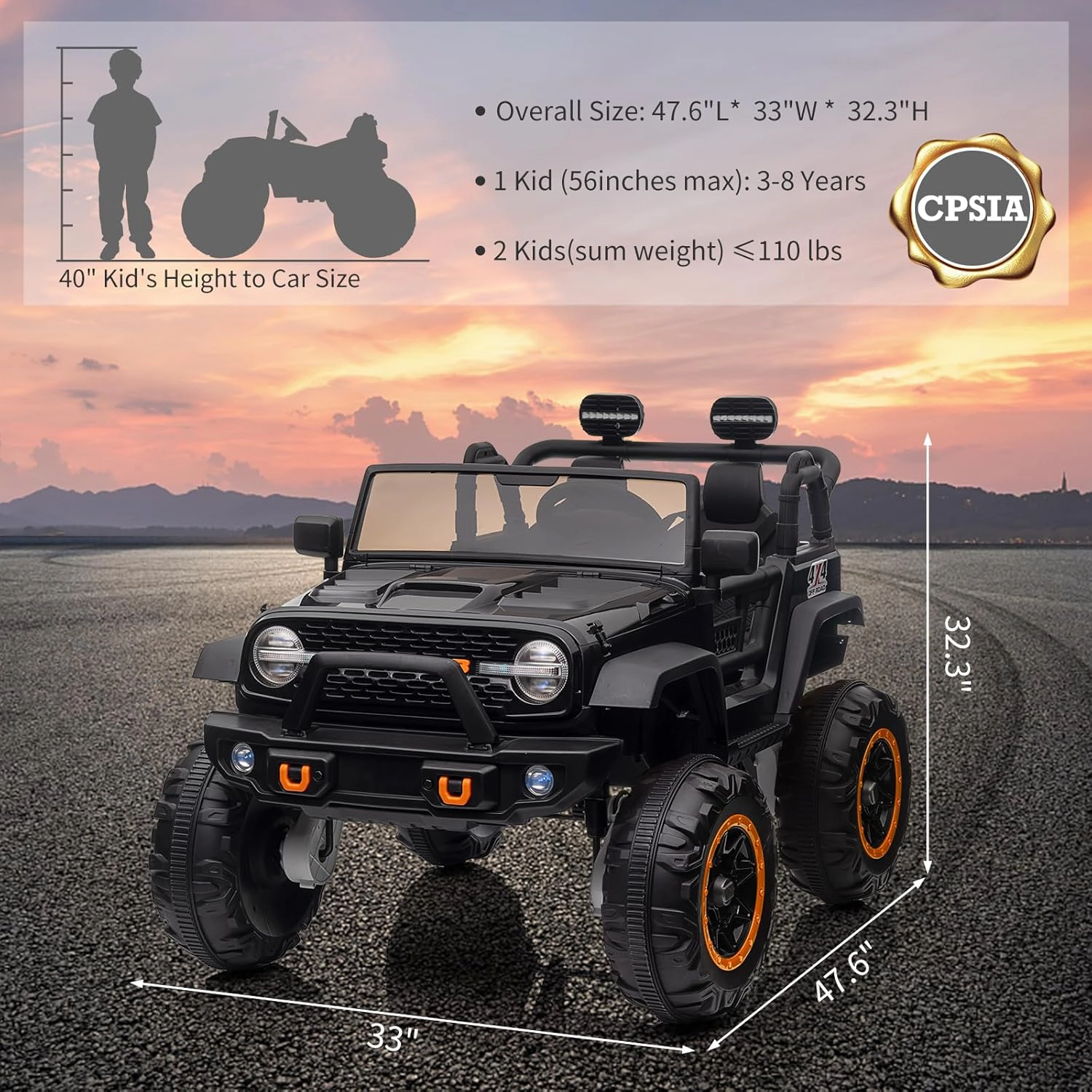 Enjyam 24V 2-Seater Kids Ride On Car, 4WD Electric Truck w/ Remote, 4×45W Motors, LED Lights, Music & 7Ah Battery