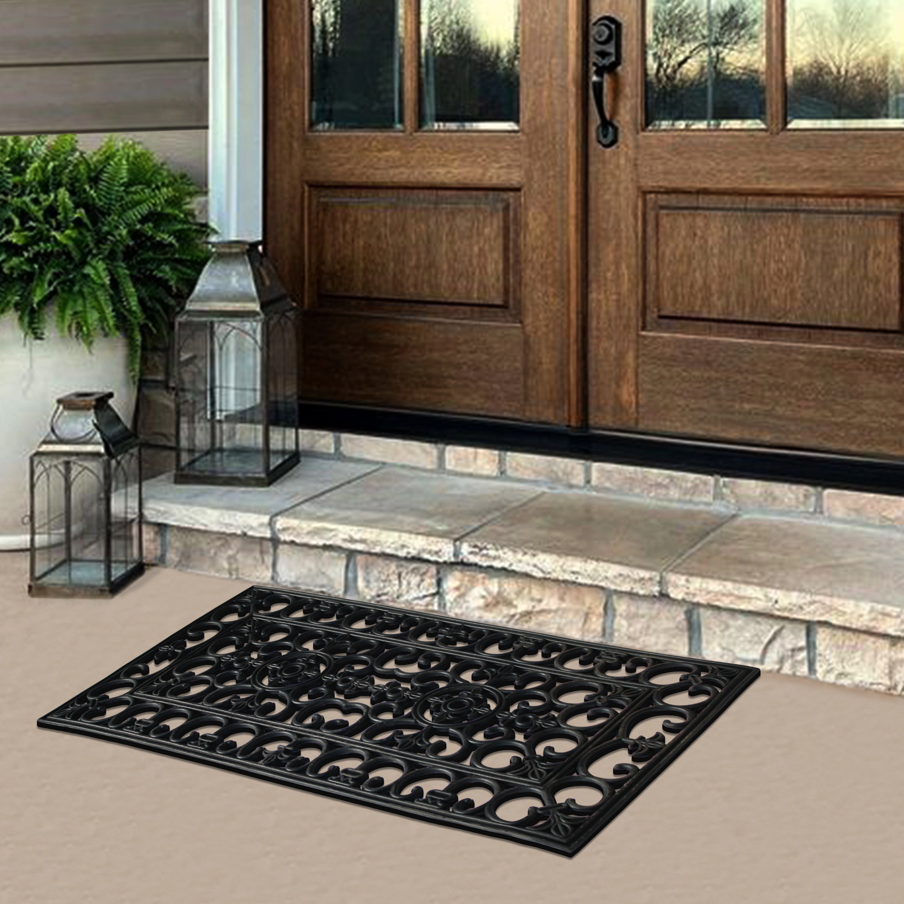 A1 Home Collection 10 lb Heavy Duty Rubber Outdoor Doormat Non-Slip Dirt Scraper Mat, Black Estate, 24 x 48 Inches