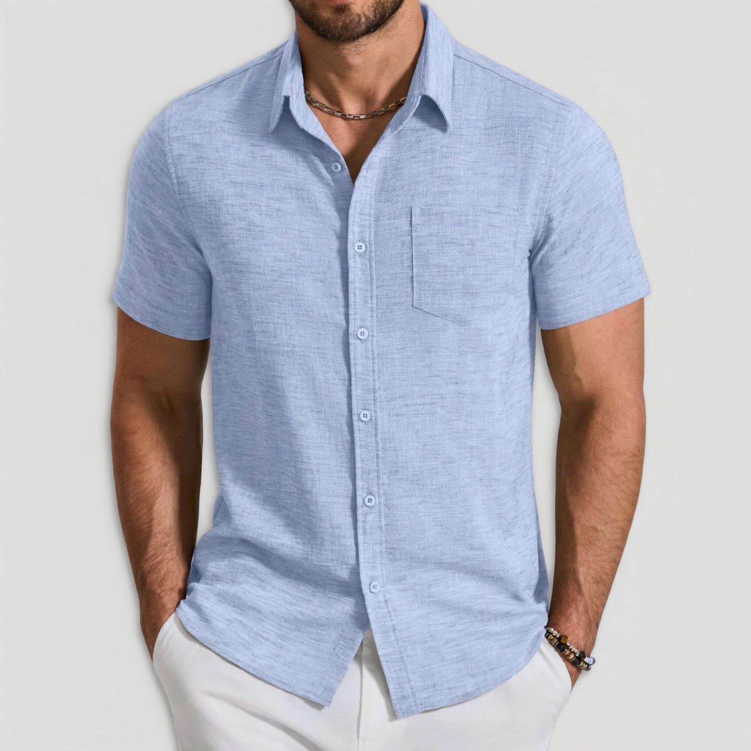 COOFANDY Mens Short Sleeve Button Down Shirt  Lapel Collar Casual Pocket Tops