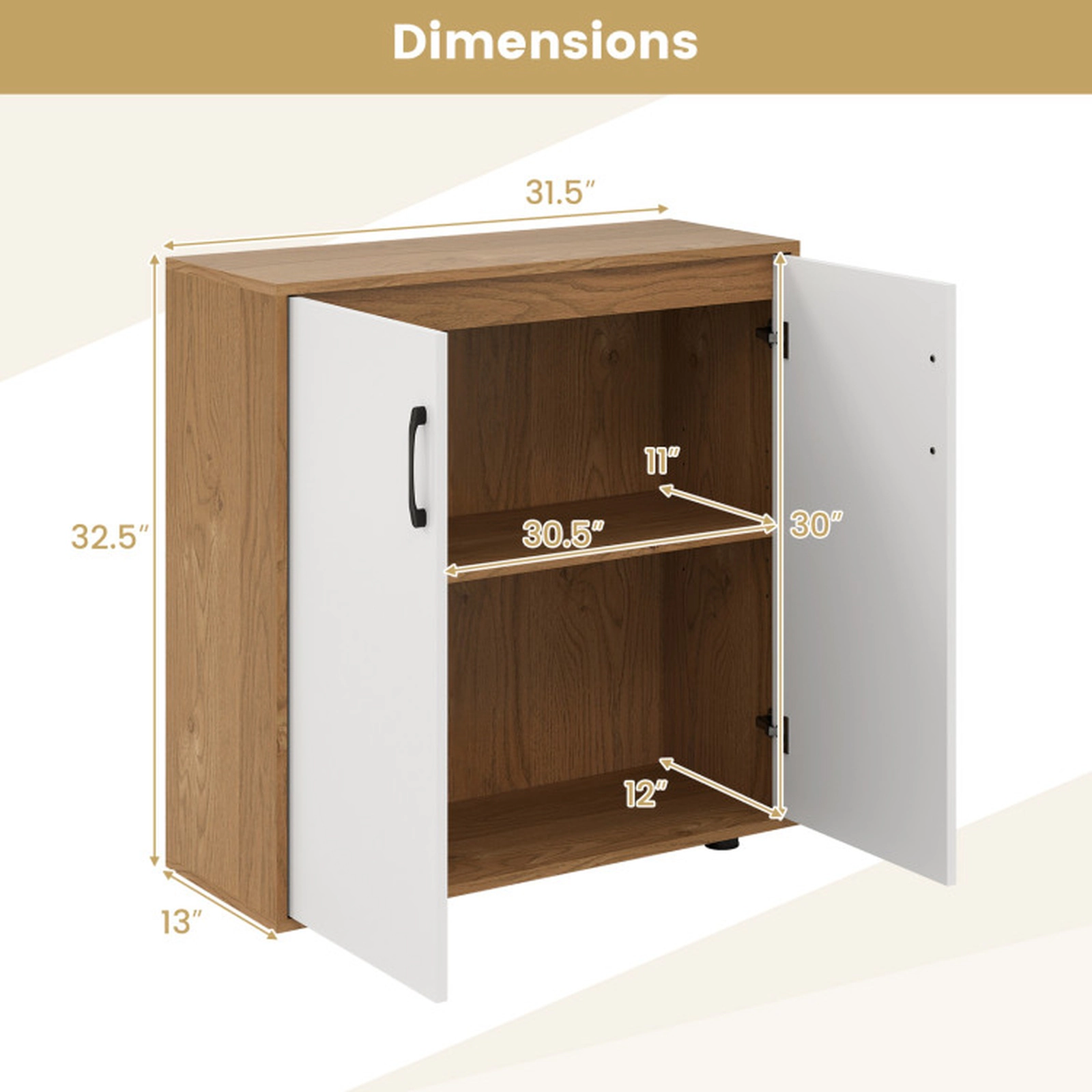 SUGIFT 31.5-in 90-lb Top Natural Coffee Bar Cabinet with 5-Position Adjustable Shelf and 2 Doors