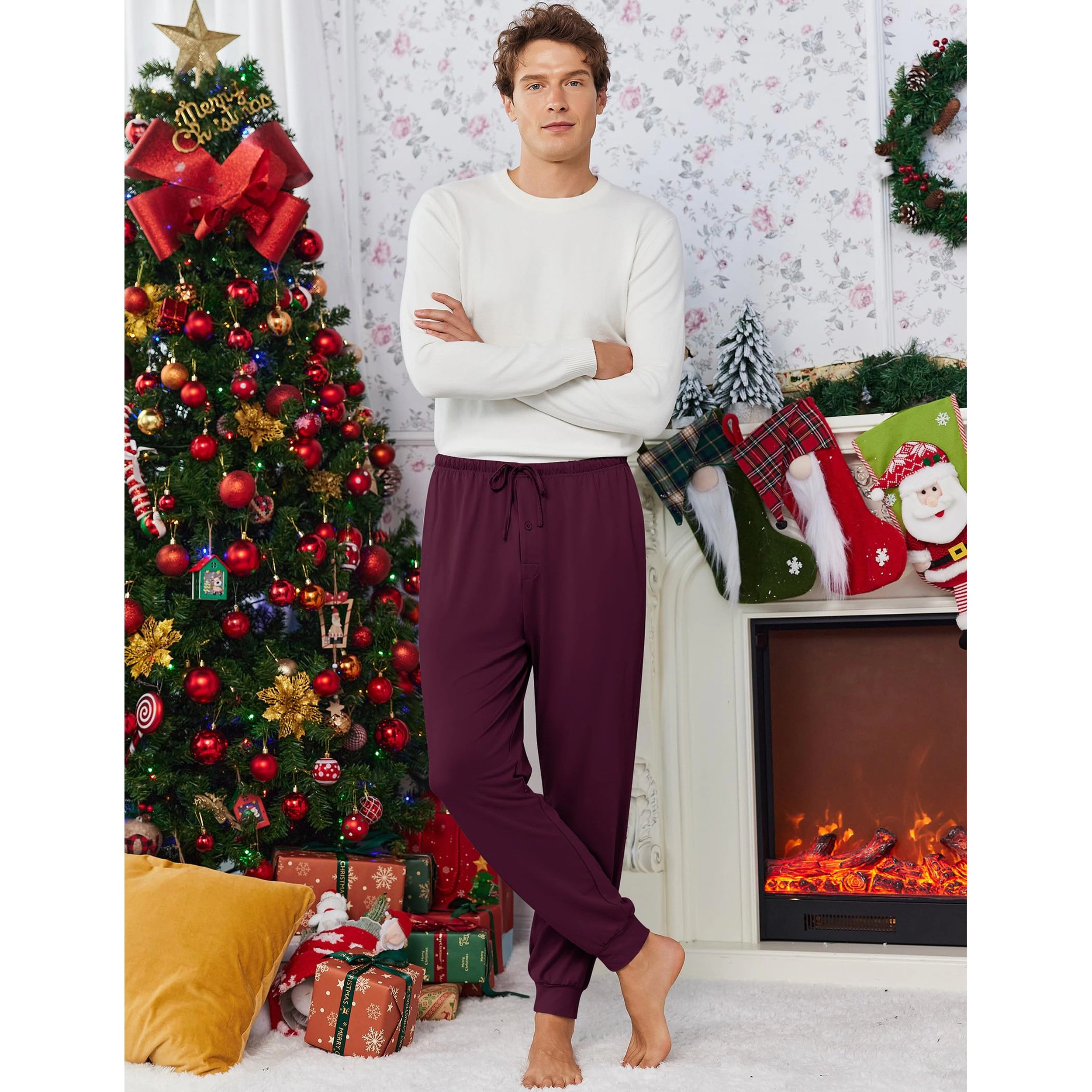 Ekouaer Men's Christmas Jogger Pajama Pants 2 Pack with Pockets
