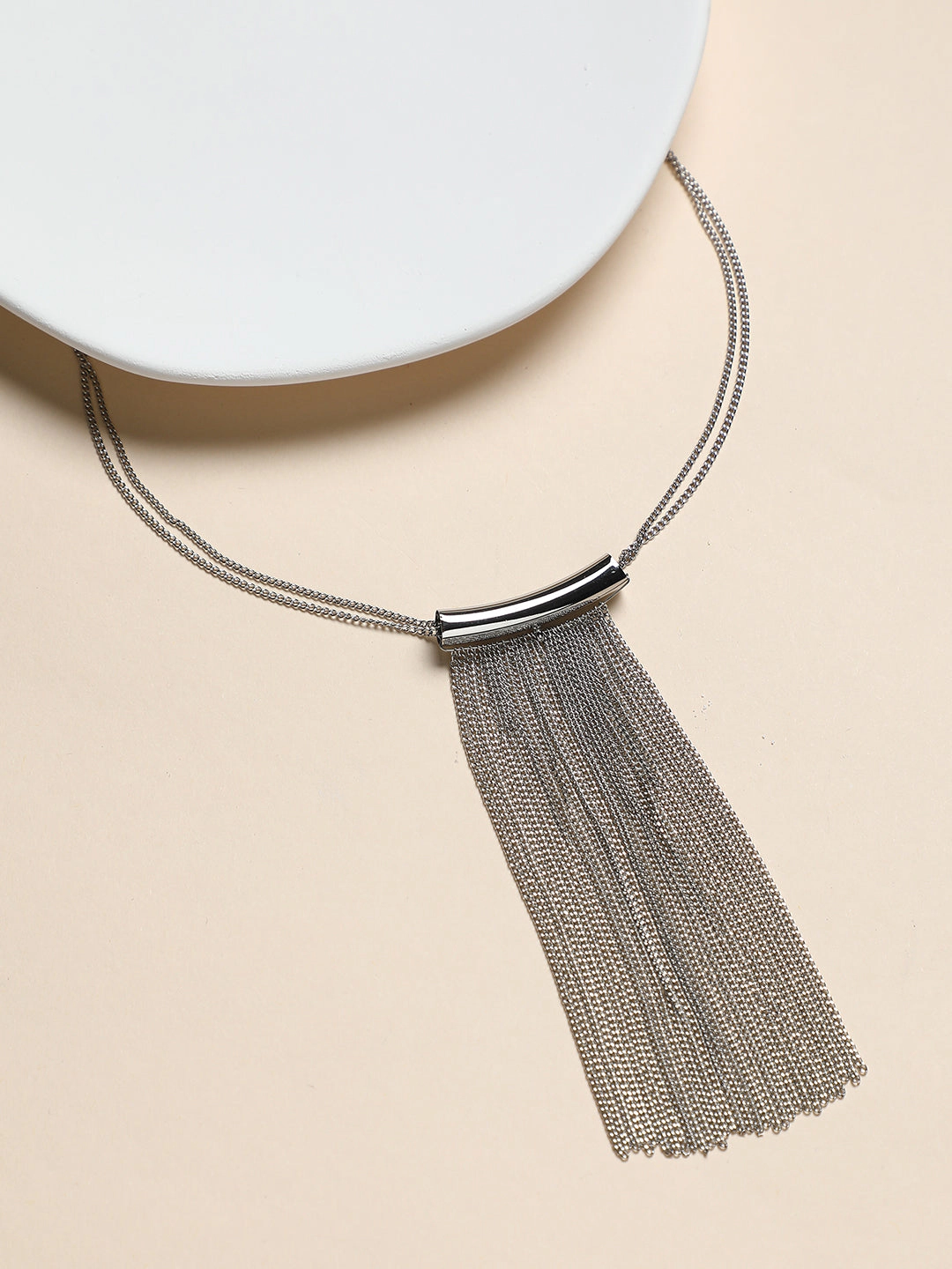 SOHI Women's Metallic Silver the Hanging Chain Bar Lariat Necklace