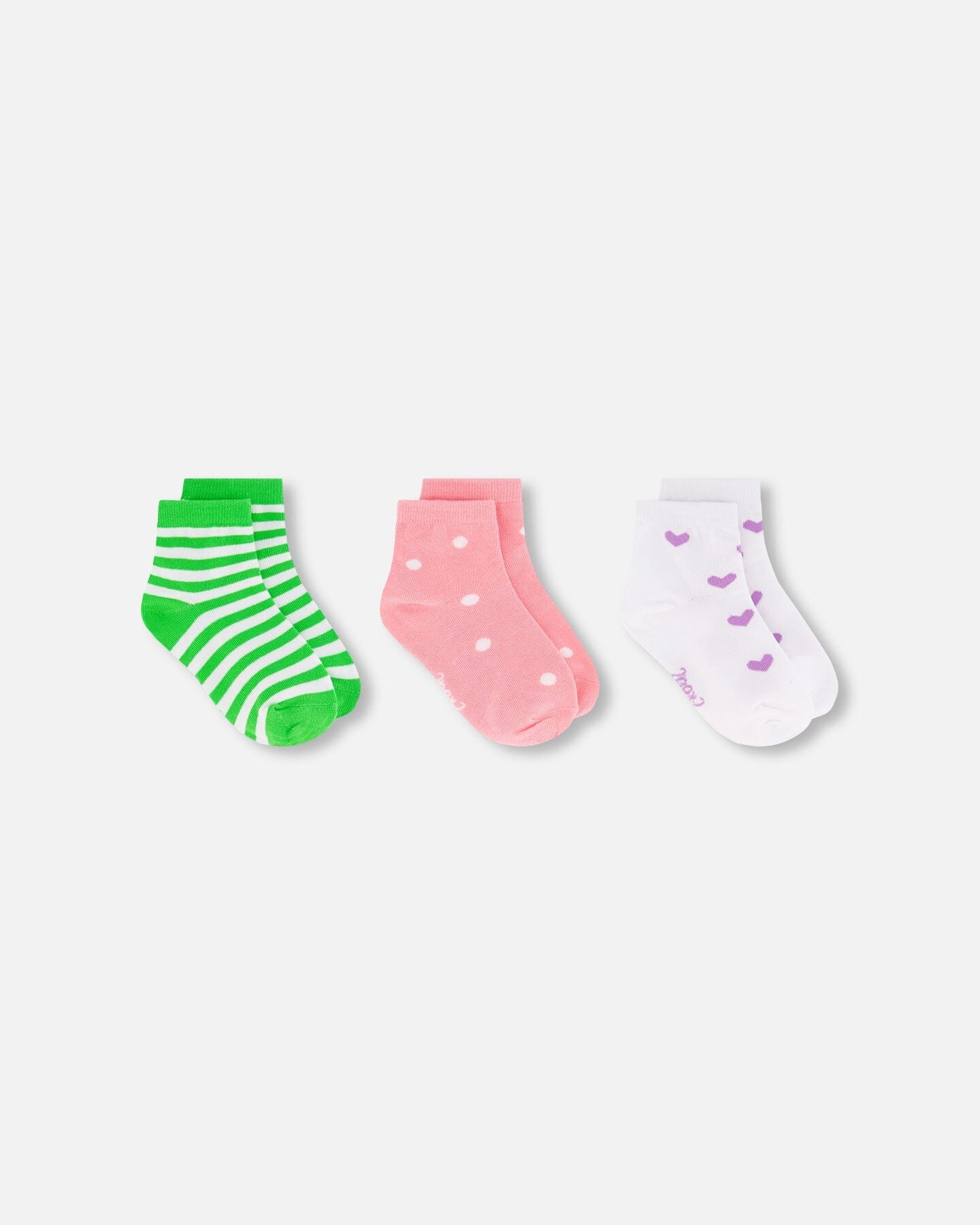 Deux par Girls Polka Dot Striped and Heart Print Three-Pair Sock Set