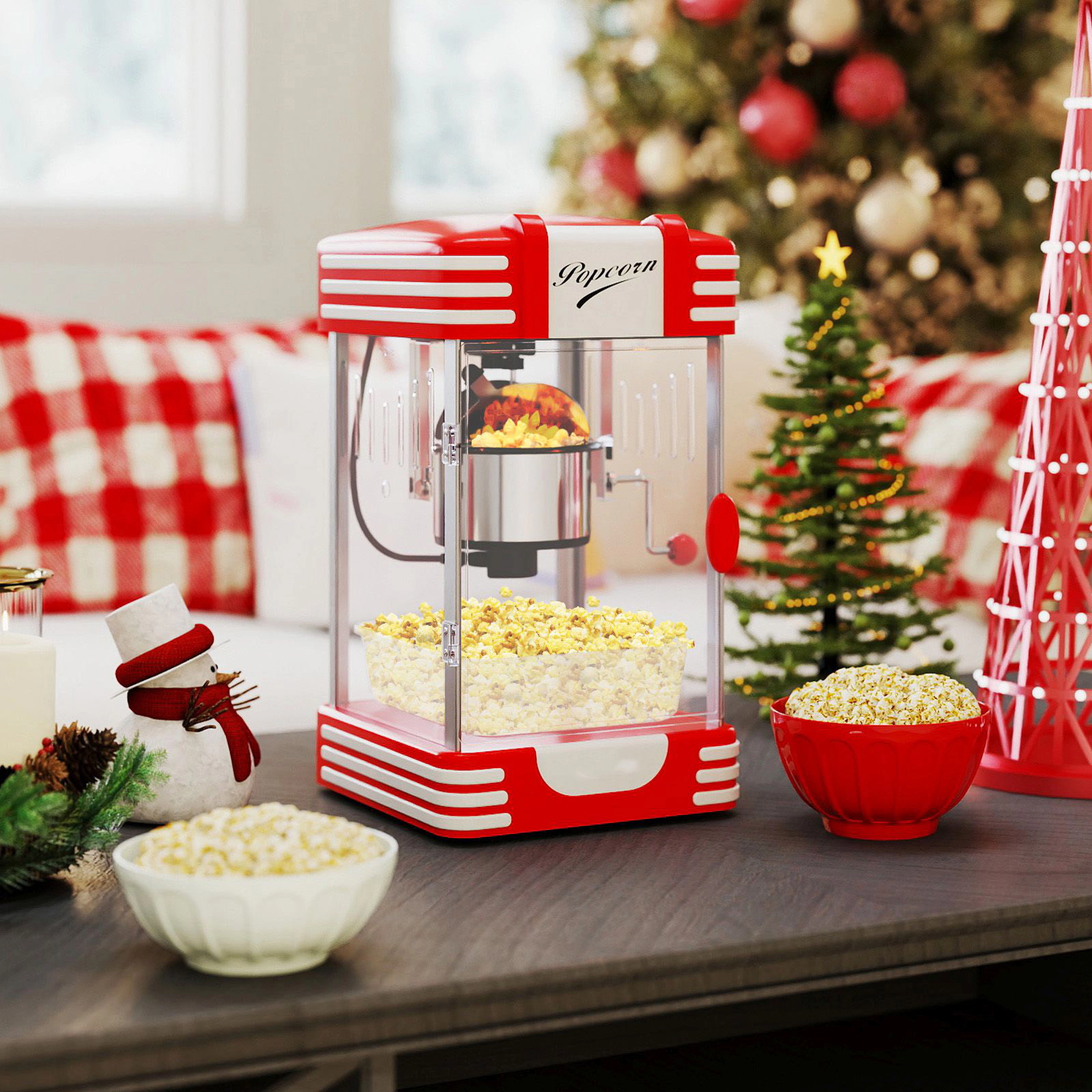 SlickBlue Red Countertop Popcorn Maker, 3.5 Oz Kettle, 300W, Warming Light, Retro Design