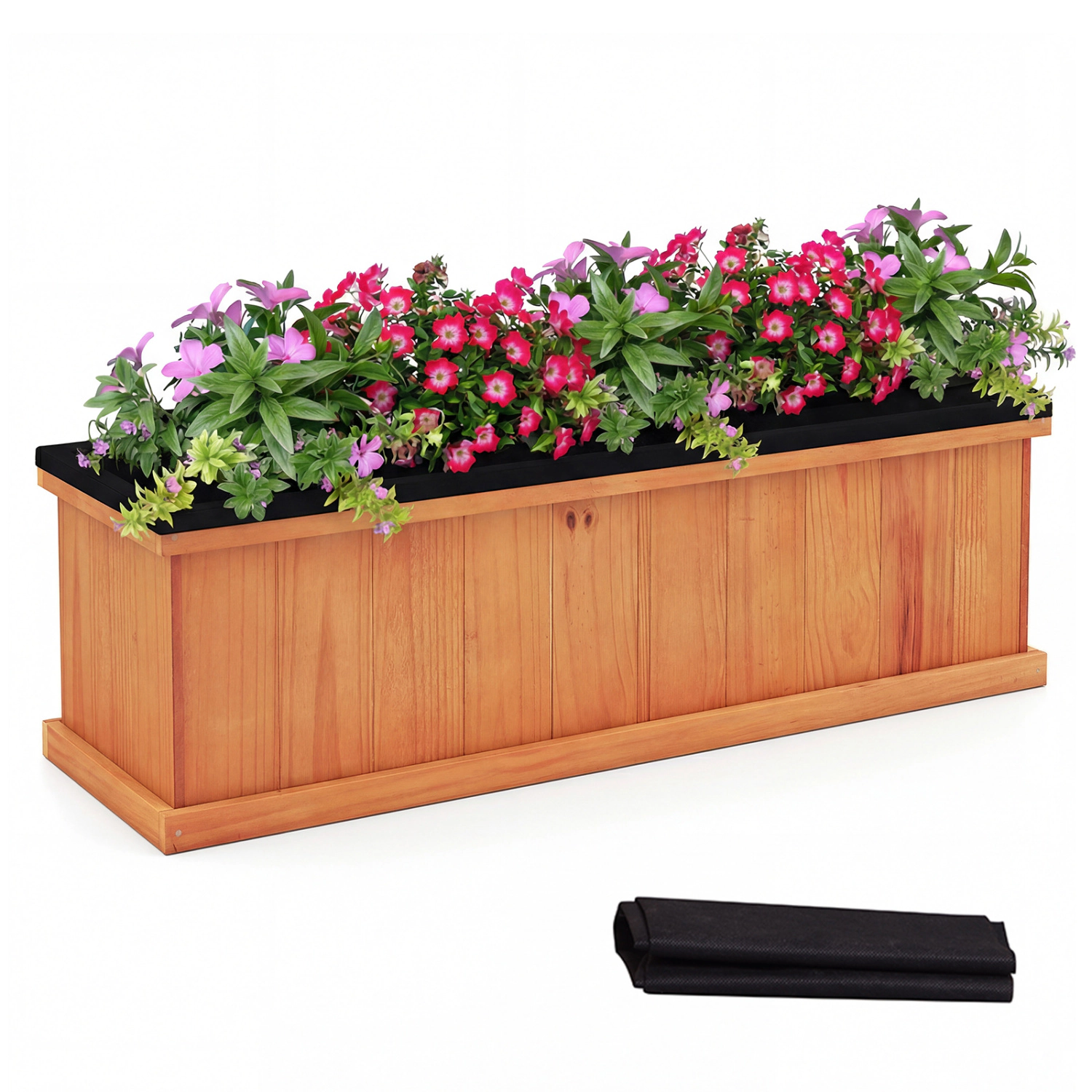 LJG Wooden Raised Garden Bed with Drainage Holes and Liner Solid Fir Wood Planter Box