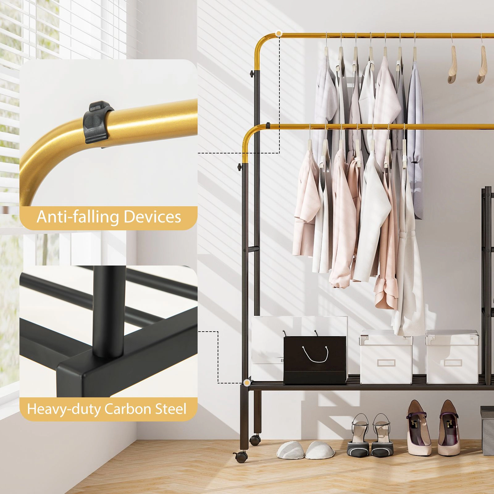 Slickblue Adjustable Garment Rack with Shelves and Wheels