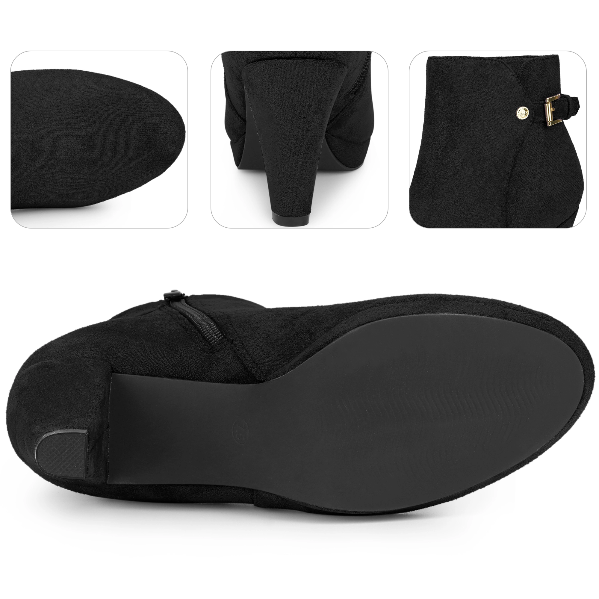 BLISSFUL STEP Women Chunky Heel Round Toe Low Platform Ankle Booties