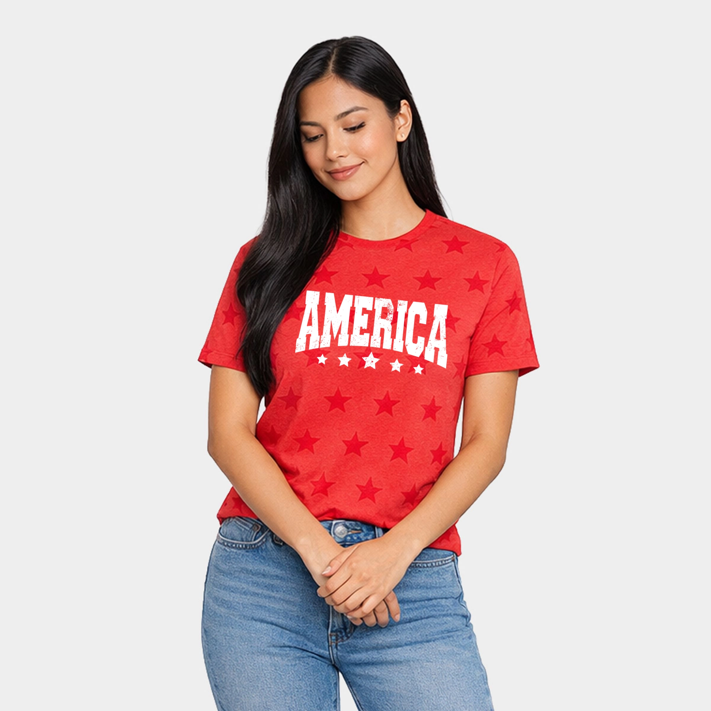 Simply Sage Market - America Varsity Star Distressed Women's Short Sleeve Tee
