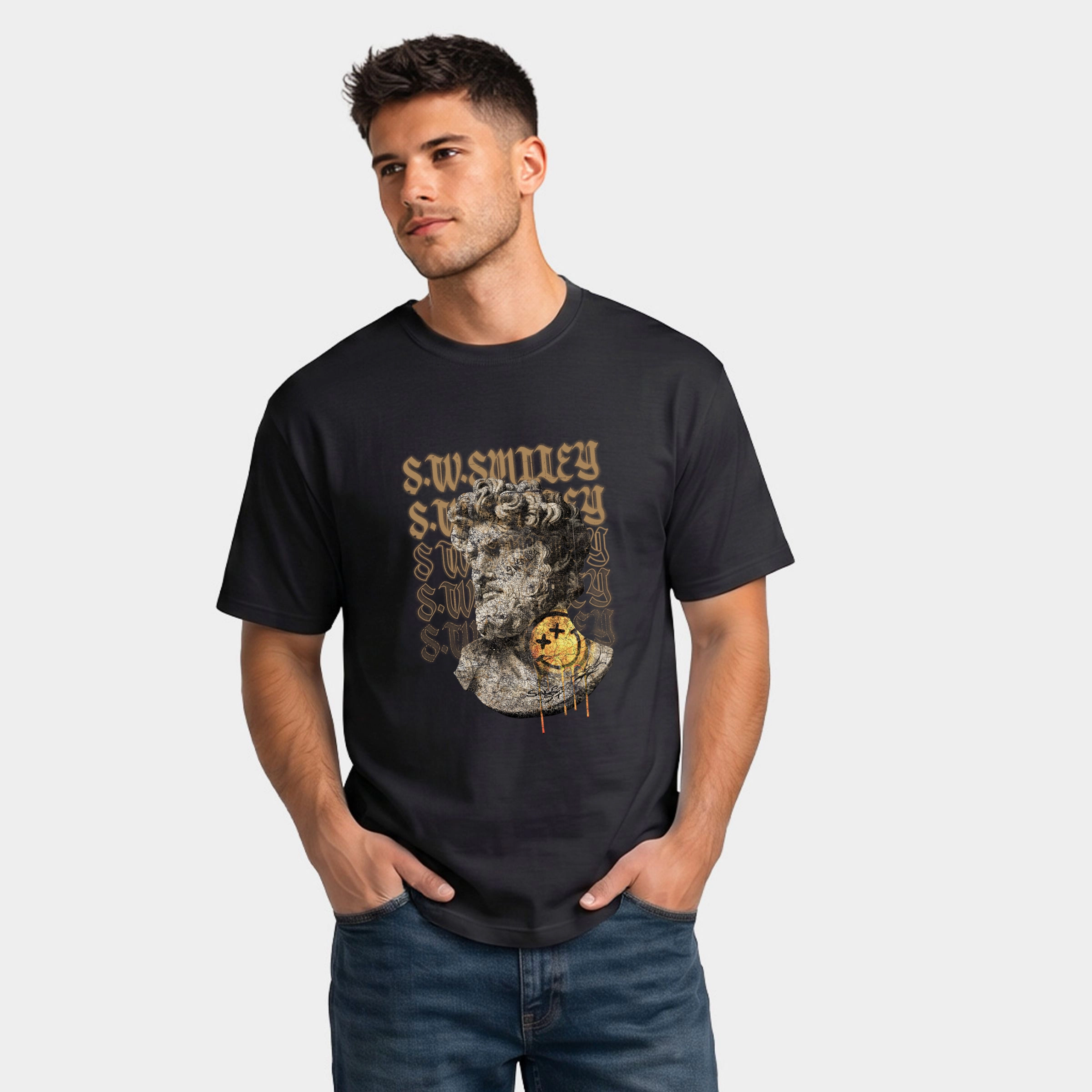 Simply Sage Market - Men's Garment Dyed Graphic T-Shirt S.W.Smiley Graffitti Roman Statue