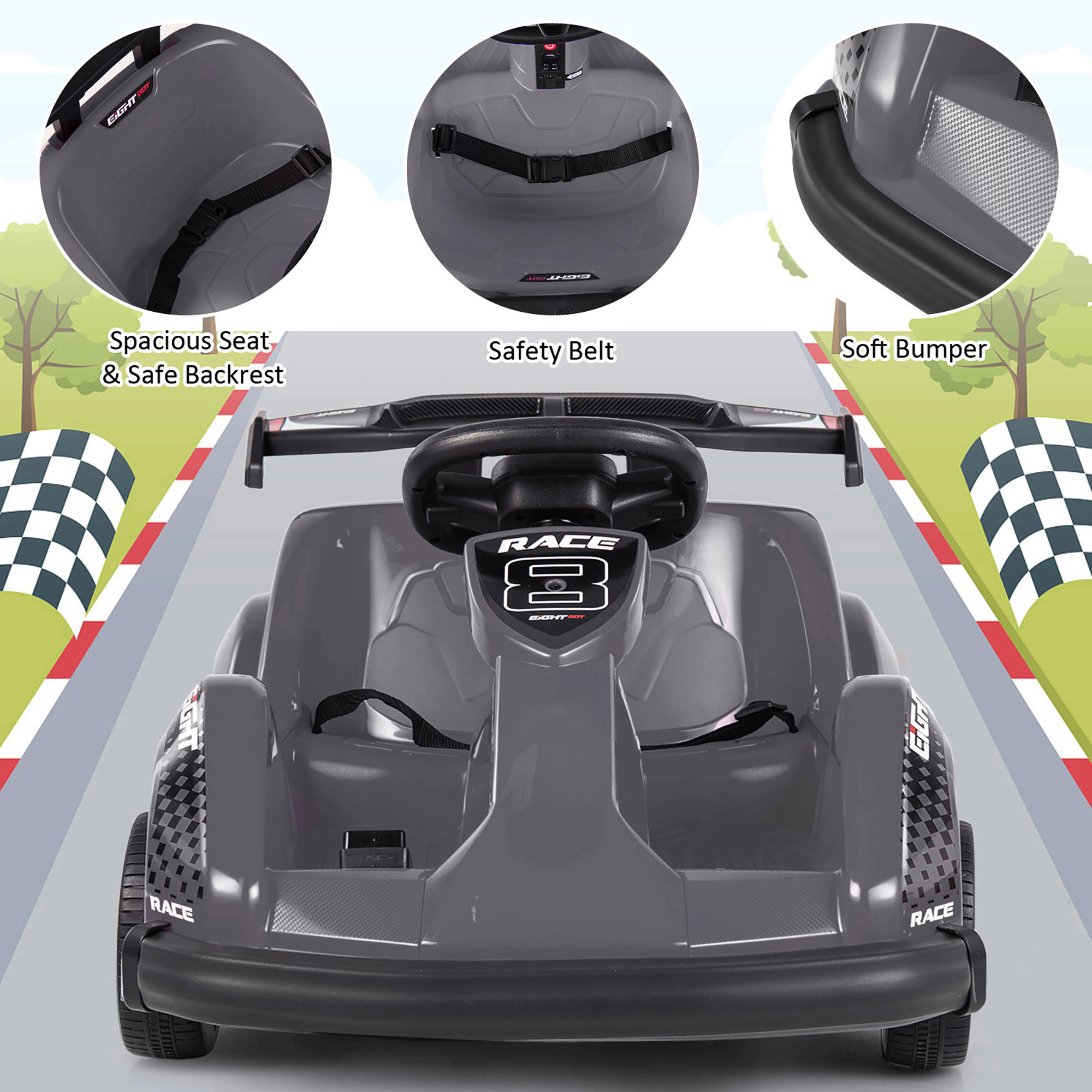 Costway 6V Battery Powered Go Kart Kids Ride On 4 Wheel Racer RC w/ Bumper & Music Pink